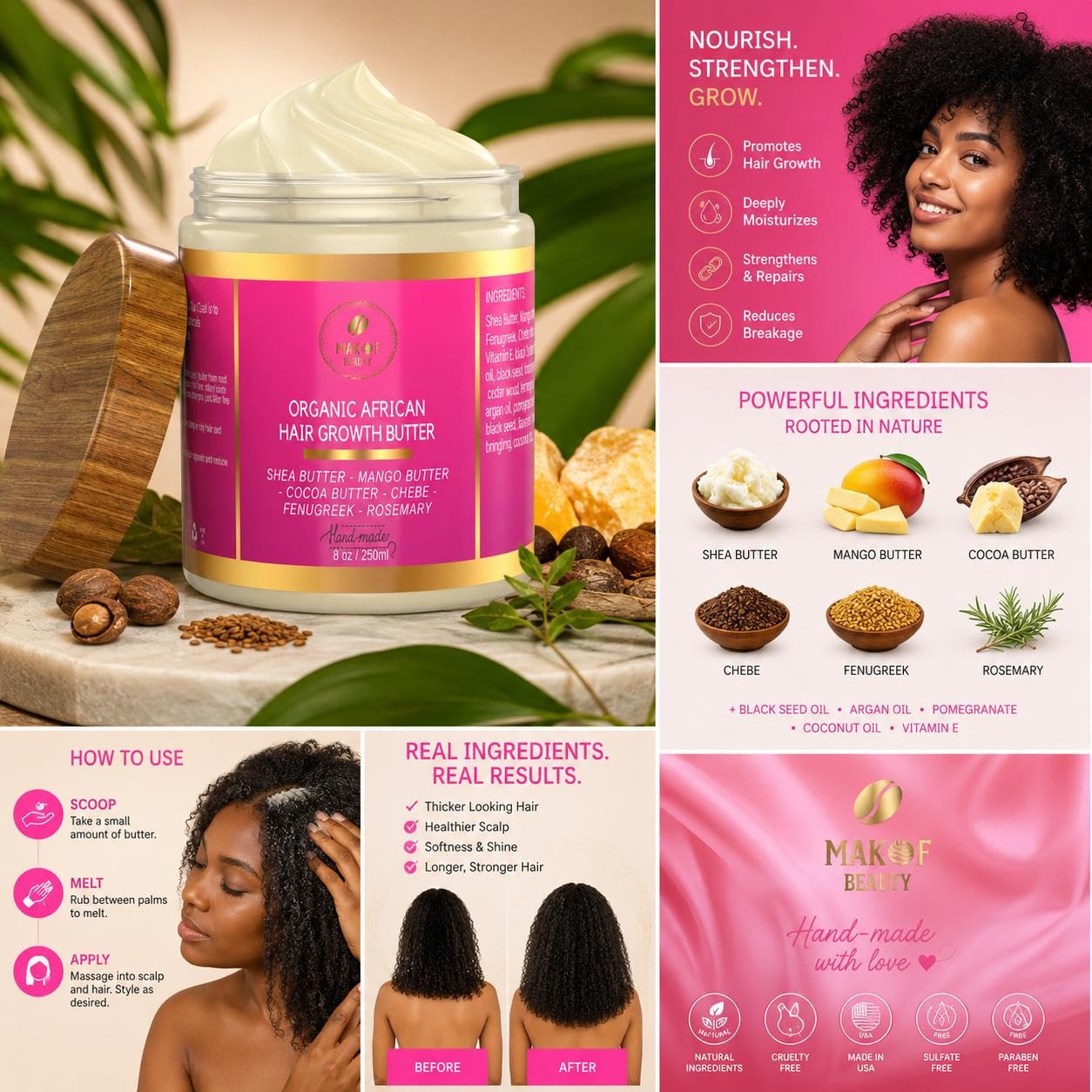 Chebe Hair Growth & Thickening Butter with Shea, Cocoa, Mango Butter, 8 oz