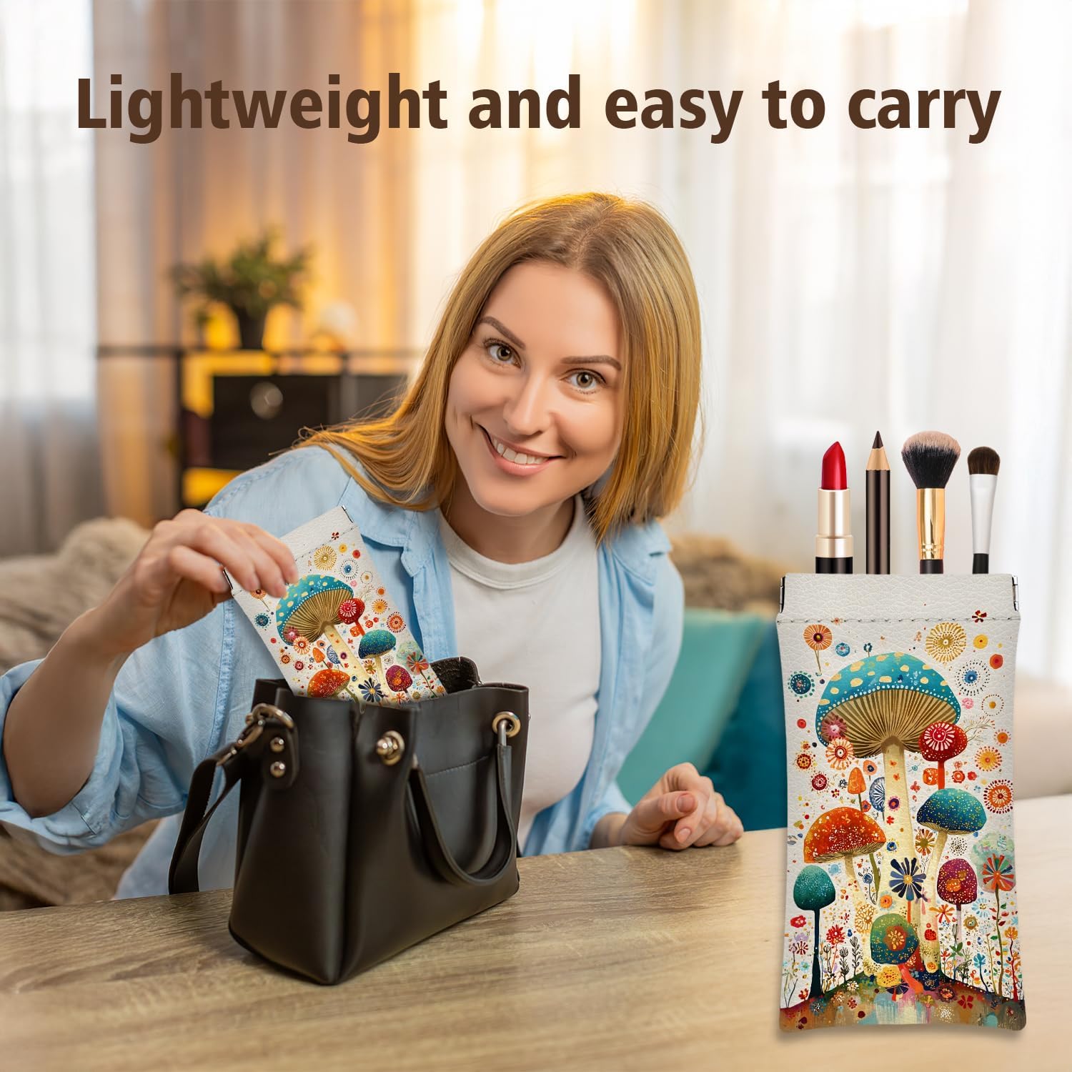 Eyeglasses Sunglasses Case PU Soft Squeeze Top Glasses Pouch for Women Student,Floral Pattern Portable Anti Scratch - Image 4