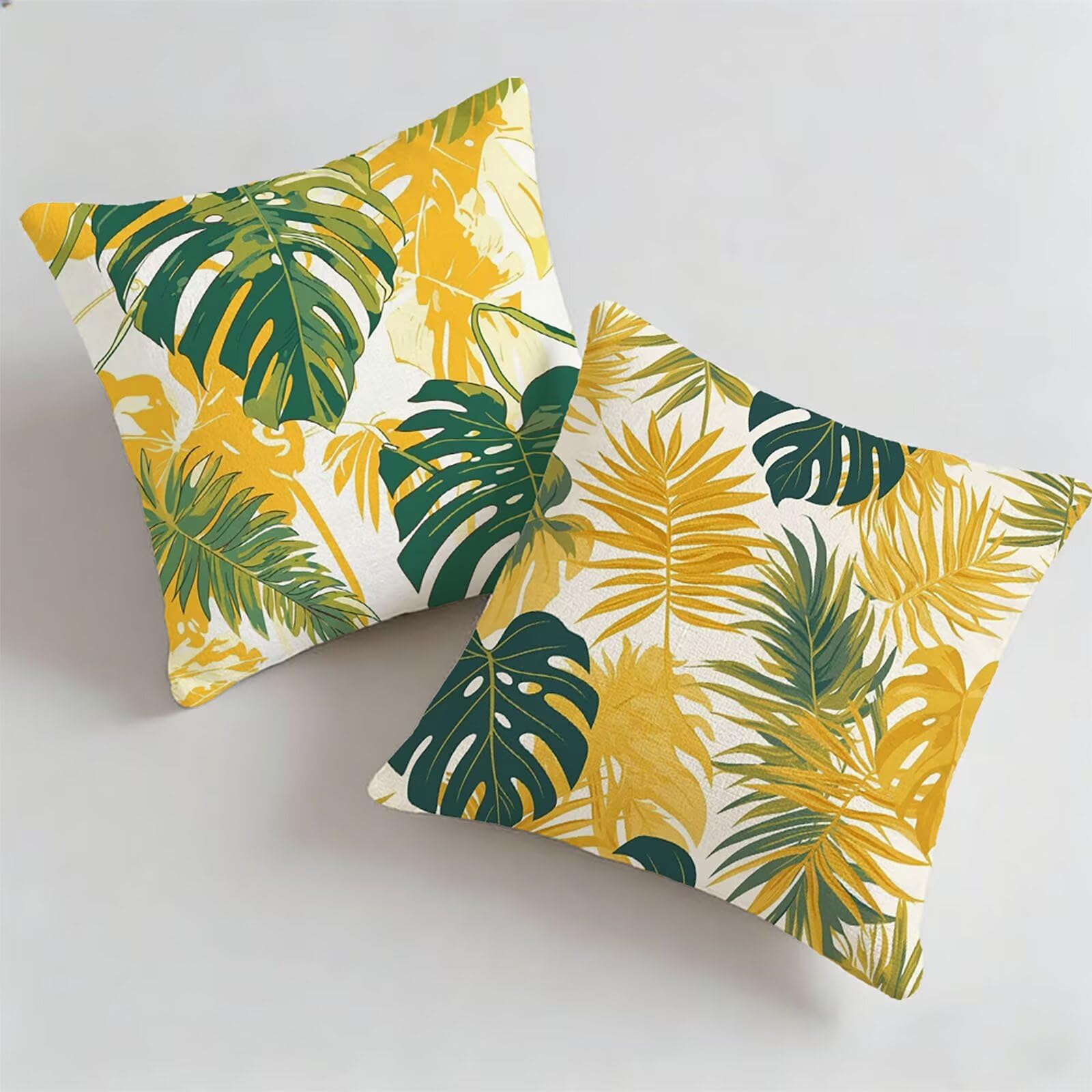Generisch Outdoor Kissen Wetterfest 65x65cm Tropische Blätter Dekokissen Kissenbezüge Grün Kissenhülle Sommer Sofakissen für Wohnzimmer Schlafzimmer Garten Dekorative 2er Set. P-2385