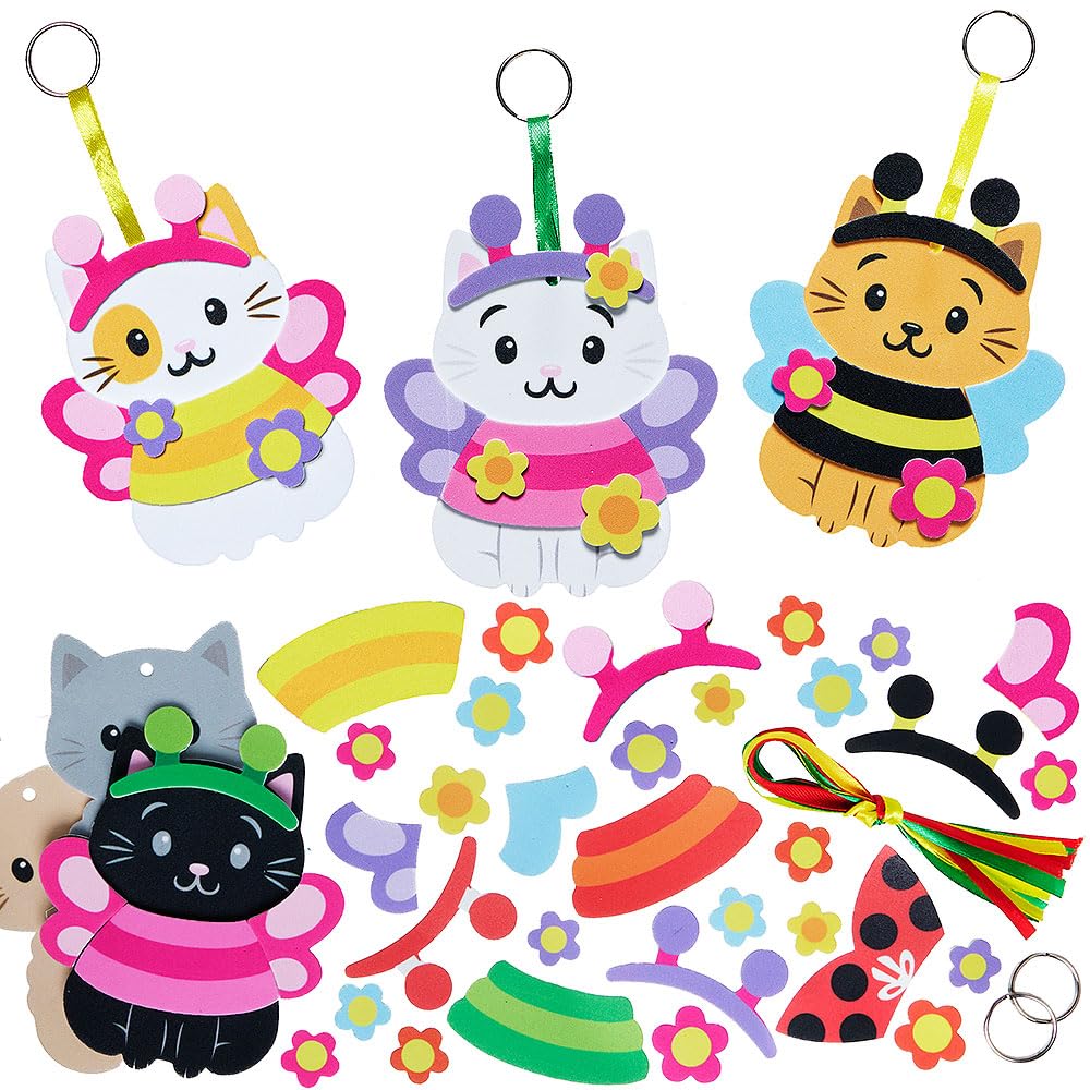 Baker Ross VC164 Cat Bugs Keyring & Bag Dangler Kits - Pack of 6, Foam Cat Bug Charms