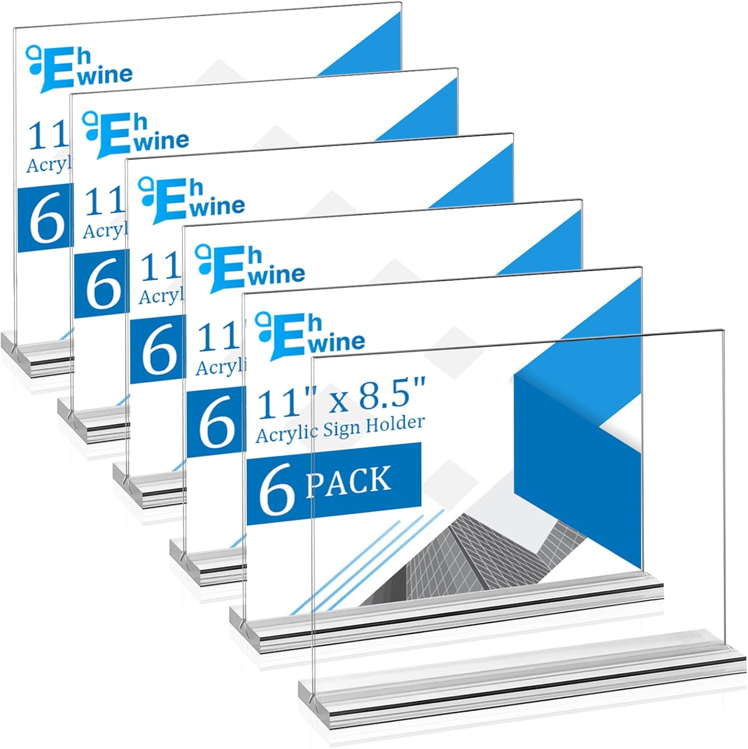 EHWINE 6 Pack Acrylic Sign Holder 8.5 x 11 Horizontal