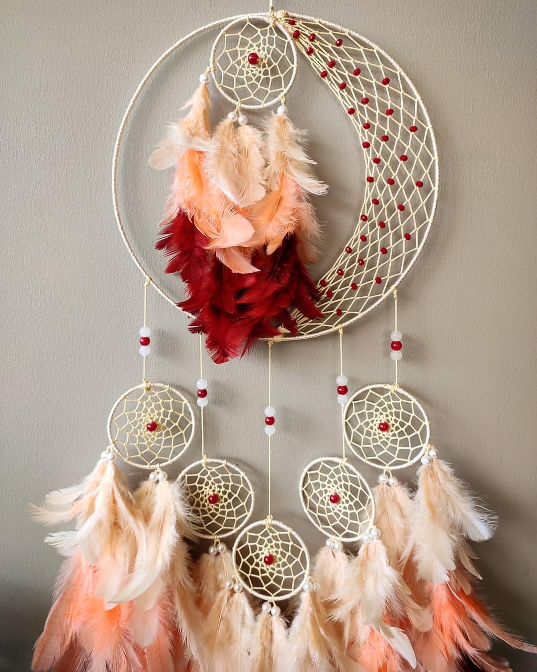 Samyuktha 7 Ring Orange and RED Colour Dream Catcher for Home Decor,Wall Hanging