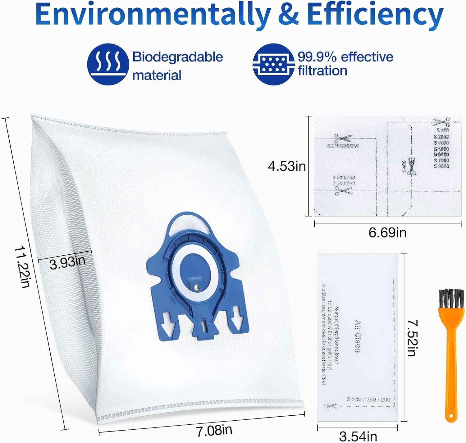 12 Pack 3D Dust Bags, Compatible with Miele GN Vacuum Bags, Replacement for Miele Classic C1 Complete C1, C2, C3, S400i S600 S2 S5 S8 Series, with 4 MP Filters, 4 AC Filters