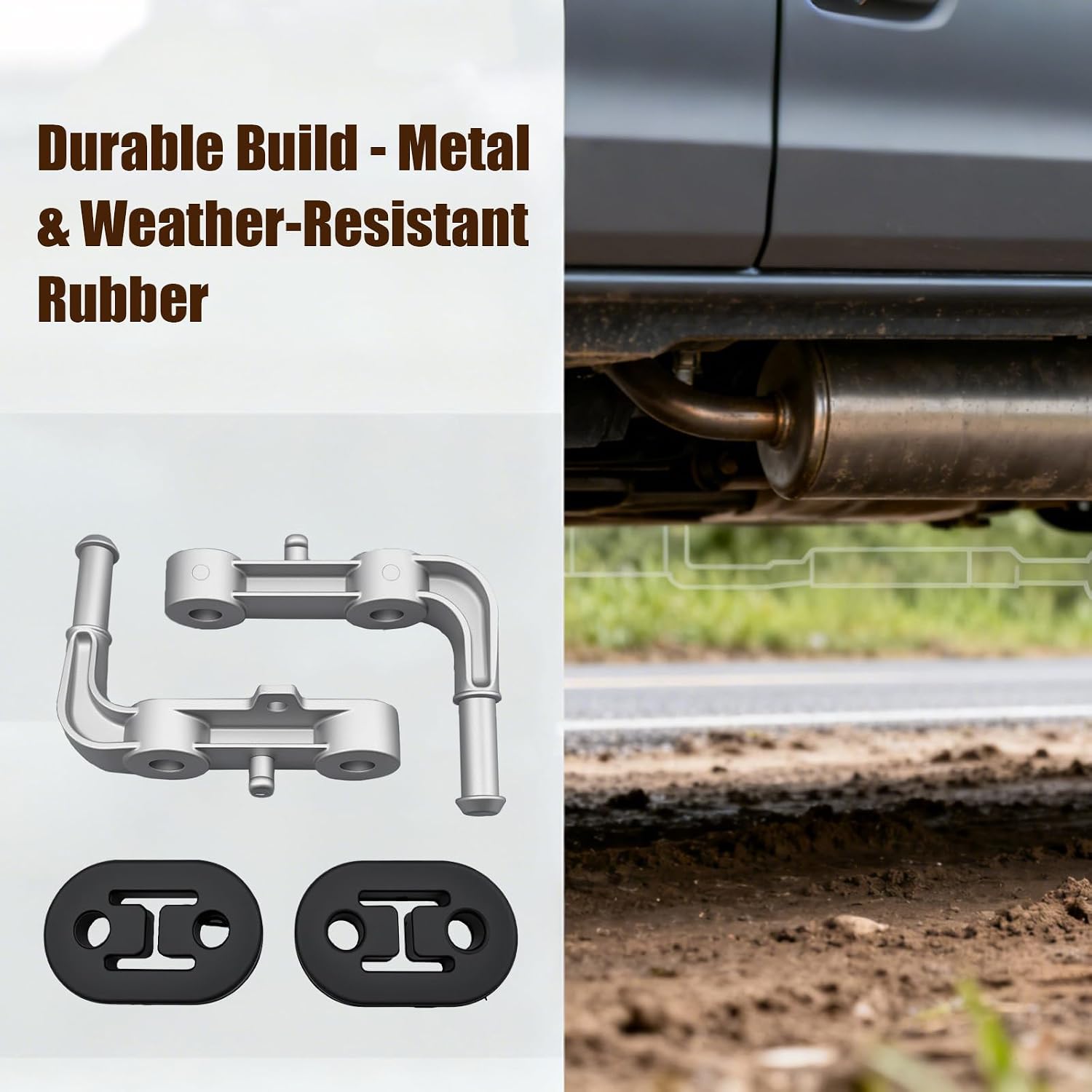 Rear Left & Right Exhaust Bracket Muffler Support Assembly Fit for Dodge Ram 1500 5.7L 6.2L 2019-2025, Replace 68395841AA 68275662AB, Include 2PCS Hanger Rubber