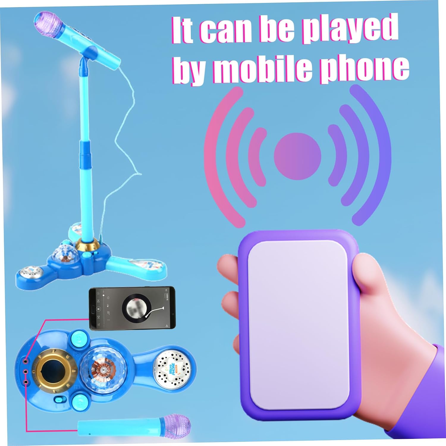 Kids, with Flashing Lights & Stand - Fun Musical Effects Toy for Singing, Play, Gift(Blue)