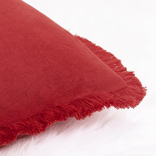 Miniatura 5 de ZWJD Juego de 2 fundas de almohada de 20 x 20 pulgadas, color rojo navideño, con flecos, de algodón, decorativas, cuadradas, para sofá, cama, sala