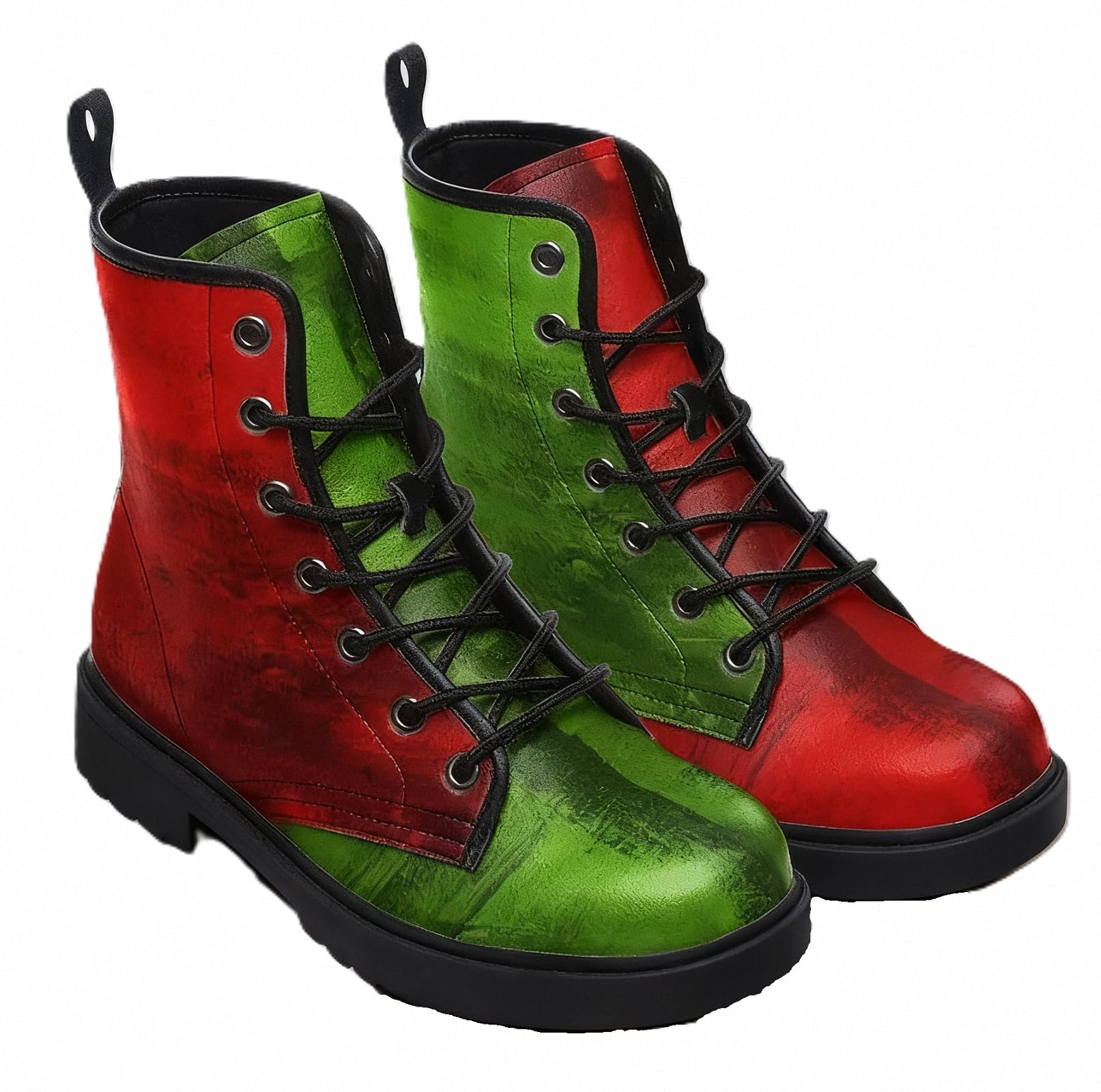 Women Print Short Combat Boots Galaxy Animal Gradient Colorful Fluorescent Color-blocked Ankle Booties Platform Lightweight Leather with Jeans