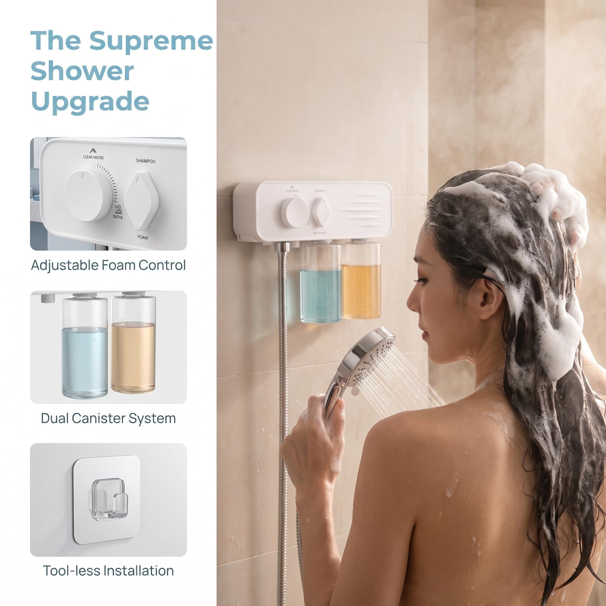 Erogatore elettrico per schiuma da doccia, spruzzatore regolabile in schiuma, ricaricabile da 2600 mAh, perfetto per bagnoschiuma, shampoo e gel doccia