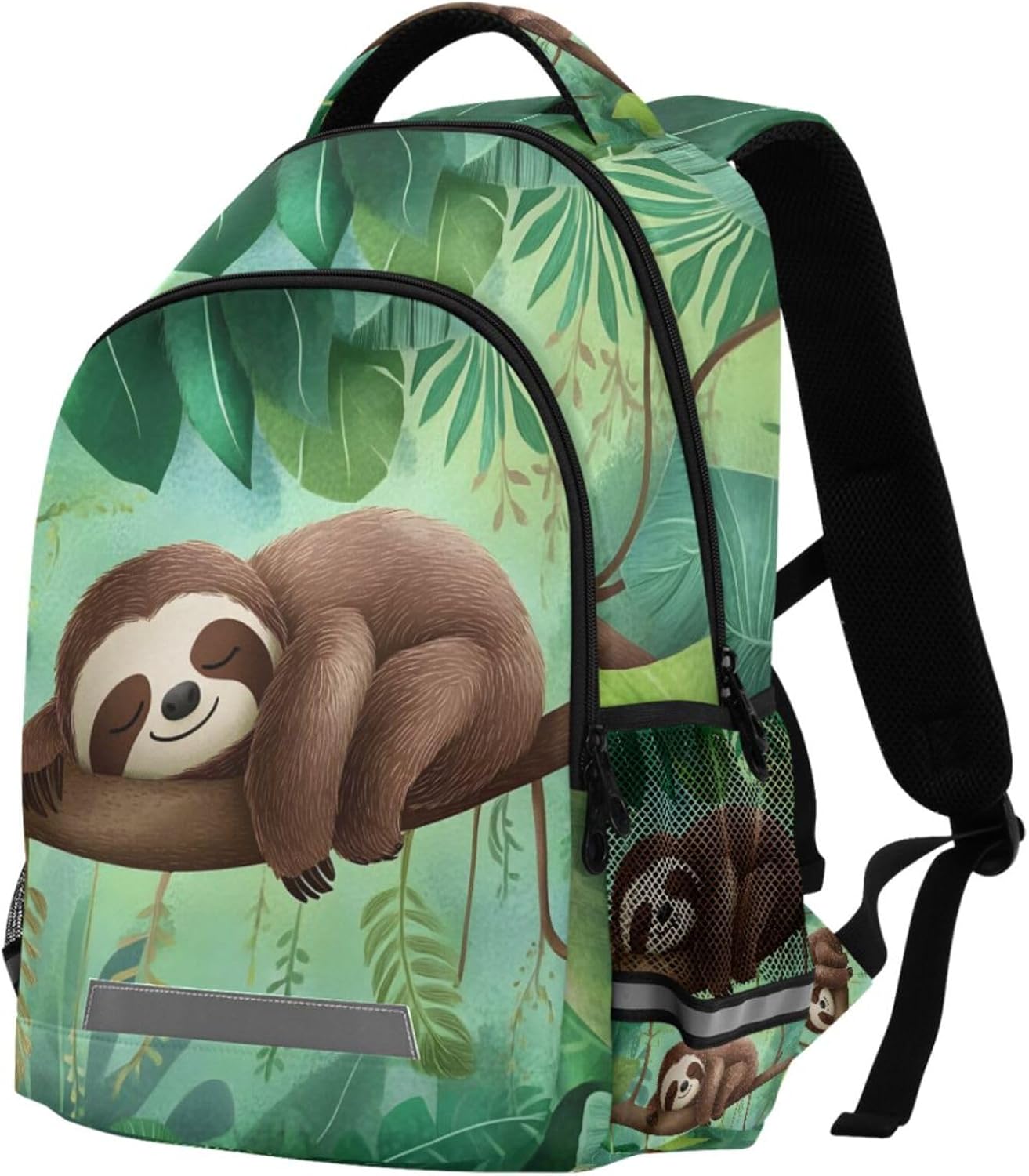 Sloth Exotic Plant School Backpack for Girls, Kids Laptop Bookbag with Reflective Strip 17in - Image 2