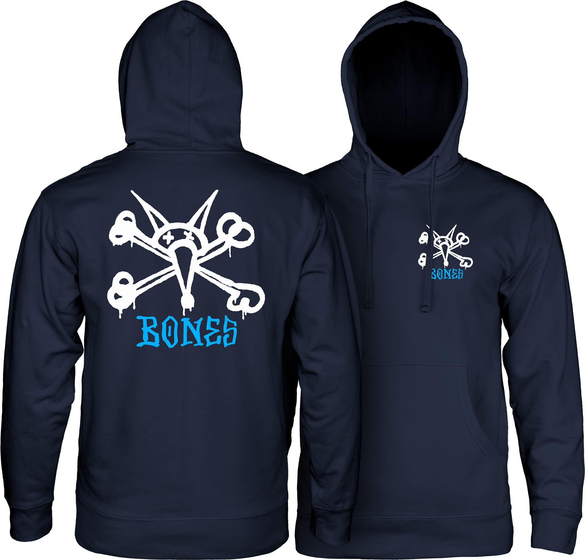 Powell Peralta Rat Bones Navy Hooded Sweatshirts, Navy, Large