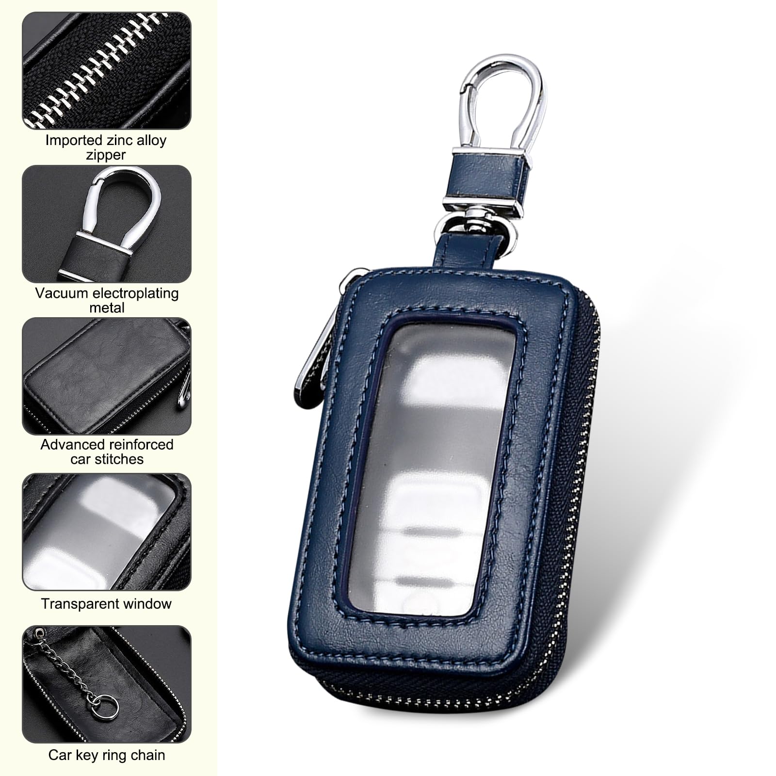 Paquete de 1 funda para llave de coche, soporte para llave inteligente de coche, bolsa universal con cremallera, para la mayoría de coches y SUV, Azul Real, 1 PC