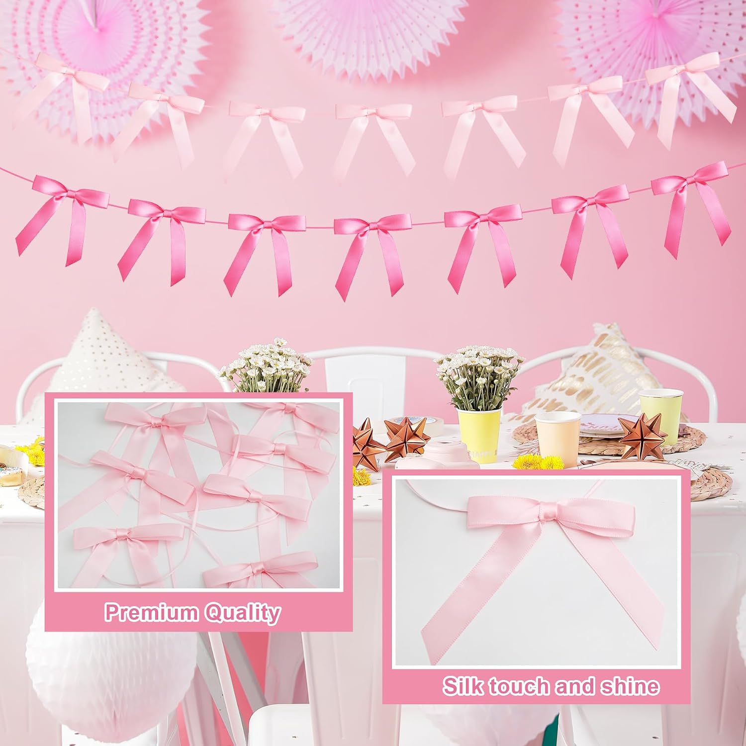 4 Pcs Pink Bow Garland Banner Coquette Birthday Decorations image 3