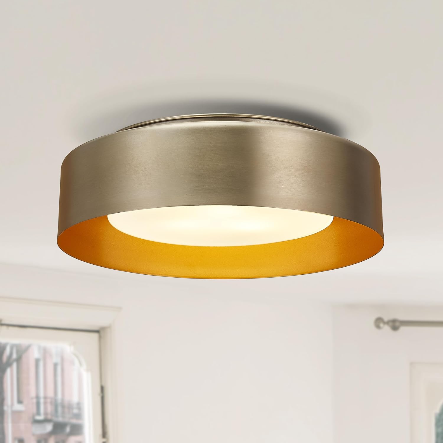 16in Ceiling Light, 3-Light E26 Bulb Type, Frosted Glass Lampshape, Large Modern Flush Mount Lamp Fixture for Living Room Bedroom Kitchen Hallway Foyer, Gold
