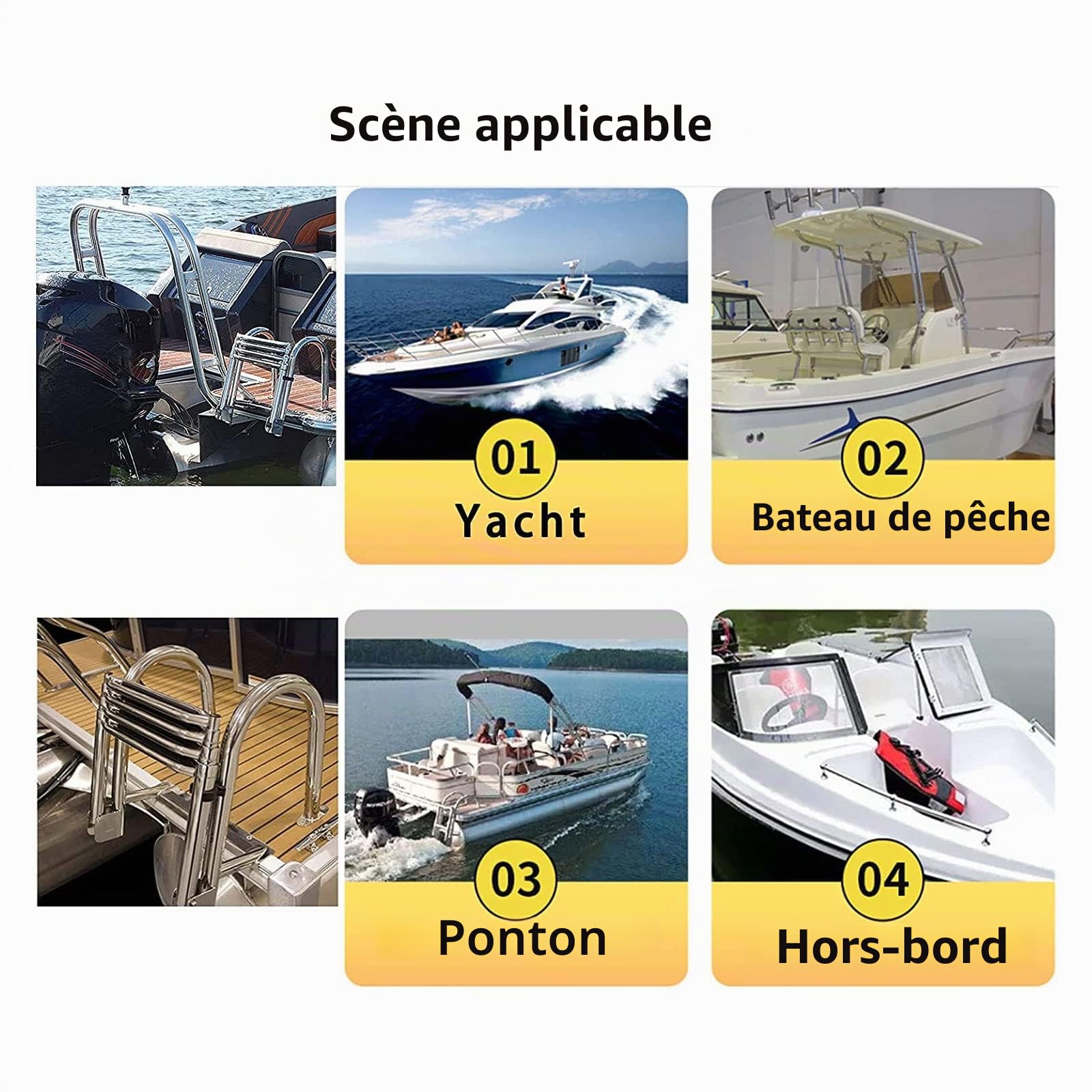 Échelle de bain pour bateau - En acier inoxydable - 4 marches antidérapantes - Pour pont de yacht, piscine - Charge maximale : 200 kg