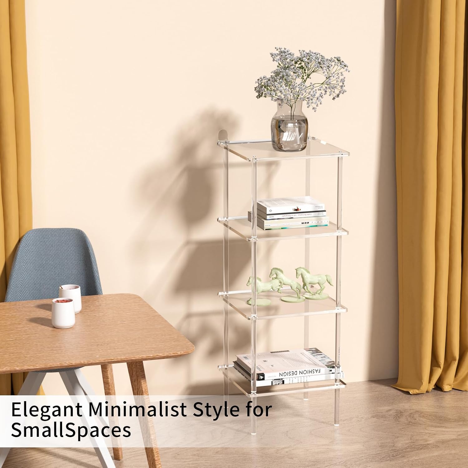 Acrylic Corner Shelves Display Shelf Bookcase, Perfume Stand, Plants Tall Standing Shelf Organizer for Bathroom, Living Room, Kitchen Corner Storage Solution and Decor Shelf