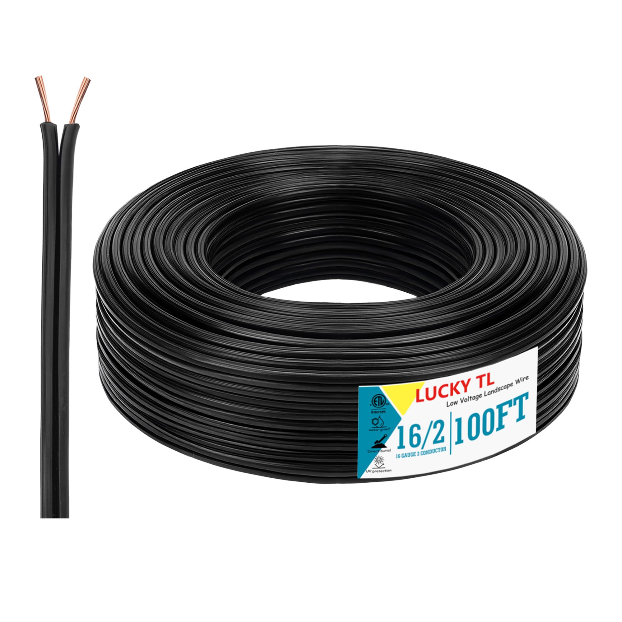 LUCKY TL 16/2 Low Voltage Landscape Lighting Wire 100 Feet, 16 Gauge 2 Conductor, Outdoor Waterproof, Direct Buried, Pure Copper Core (100FT)