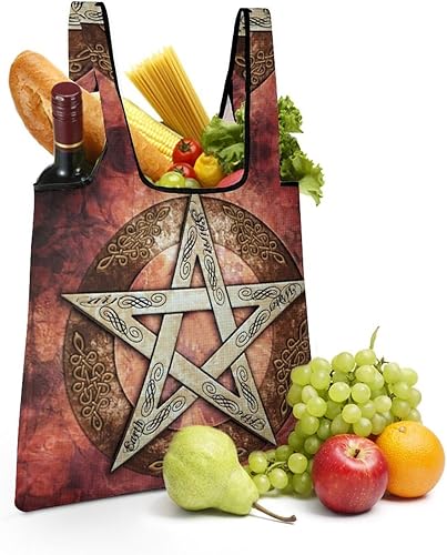 Miniatura 6 de Magic Witch Pentagram Baphomet - Bolsas de comestibles reutilizables plegables para compras, bolsas de almacenamiento ligeras con asas