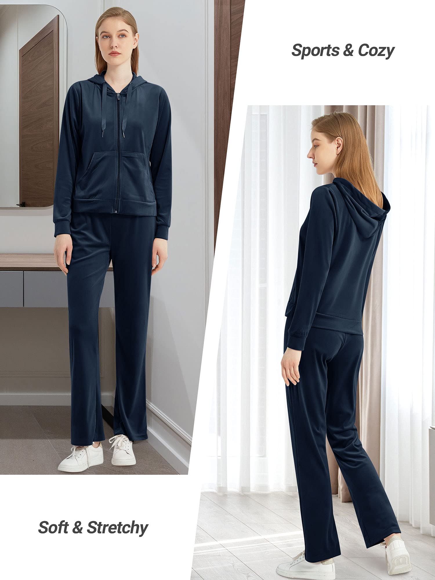 MessBebe Tute da Donna Tuta Sportiva in Velluto con Cappuccio Felpa con Cappuccio Set Ginnastica Sportivo Tuta Sportiva da Jogging Casual 2 Pezzi Ginnastica Tuta Manica Lunga