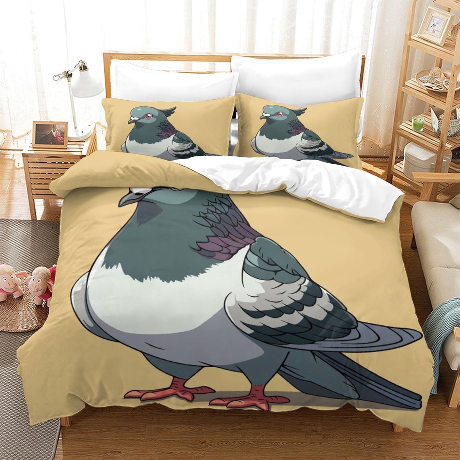 Housse de couette pigeons 3D en microfibre respirante douce et facile à repasser super king