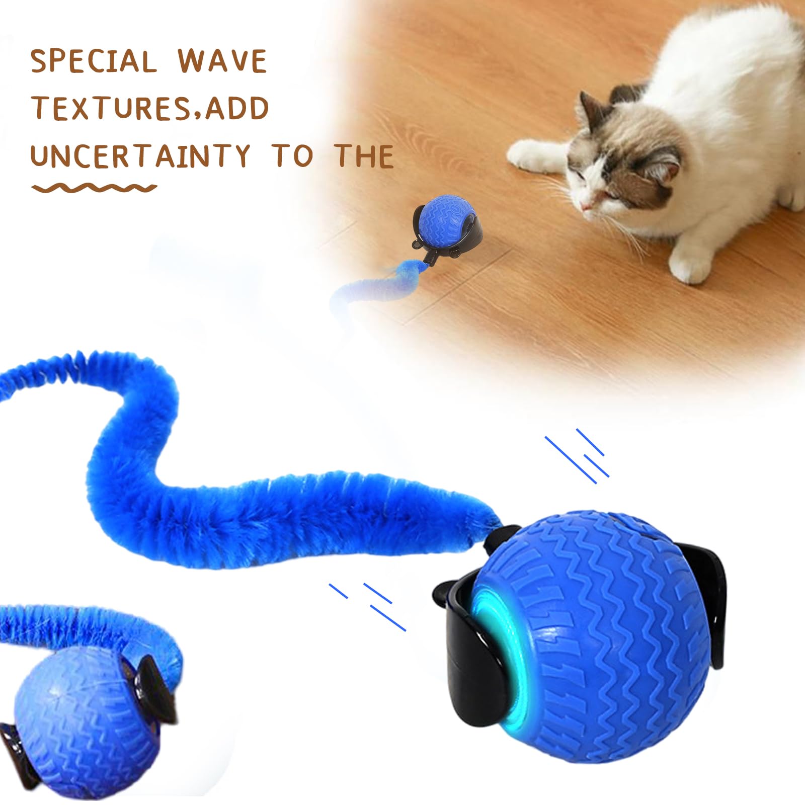 QILUCKY Speedy Tail Cat Toy, Interactive Toy for Indoor Cats IMoving Cat Toy Ball with Tail, USB Rechargeable Smart Ball - Image 4