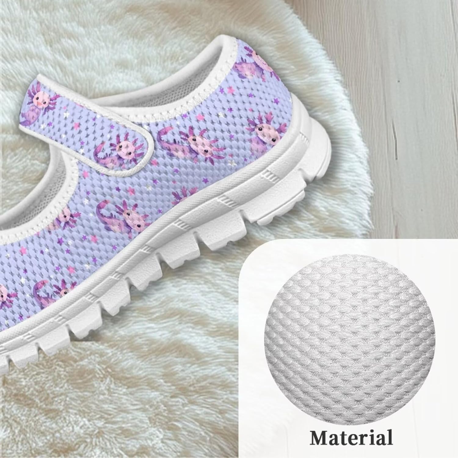 chaqlin Kid Shoes with Strap Axolotl Lightweight Fashion Sneakers for Boys Girls Comfort Anti-Slip Walking Shoes for Indoor Outdoor