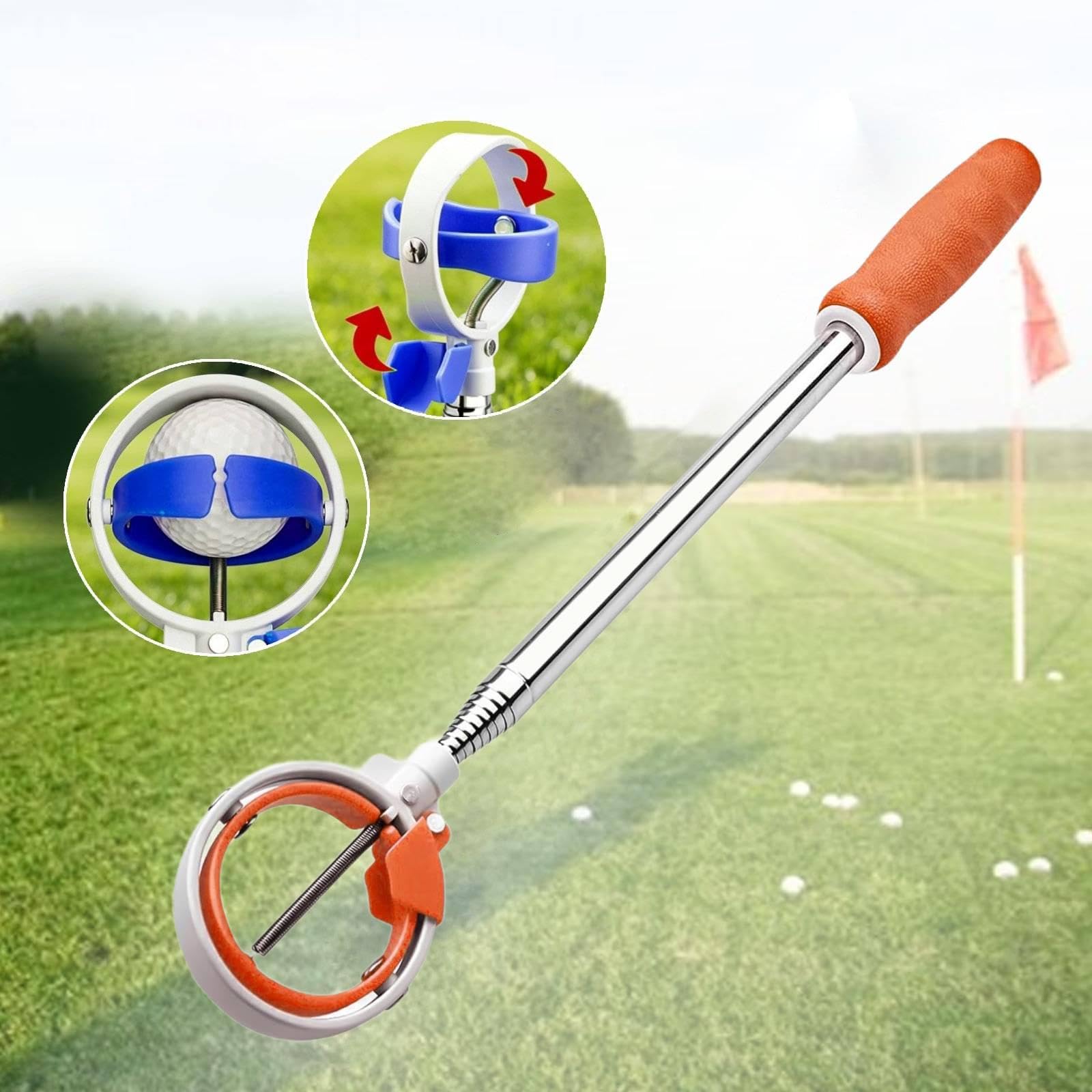 Raccoglitore Portatile per Palline da Golf con Gabbia in Acciaio Inossidabile, Impugnatura in Gomma Antiscivolo per Una Raccolta Verticale delle, Orangina