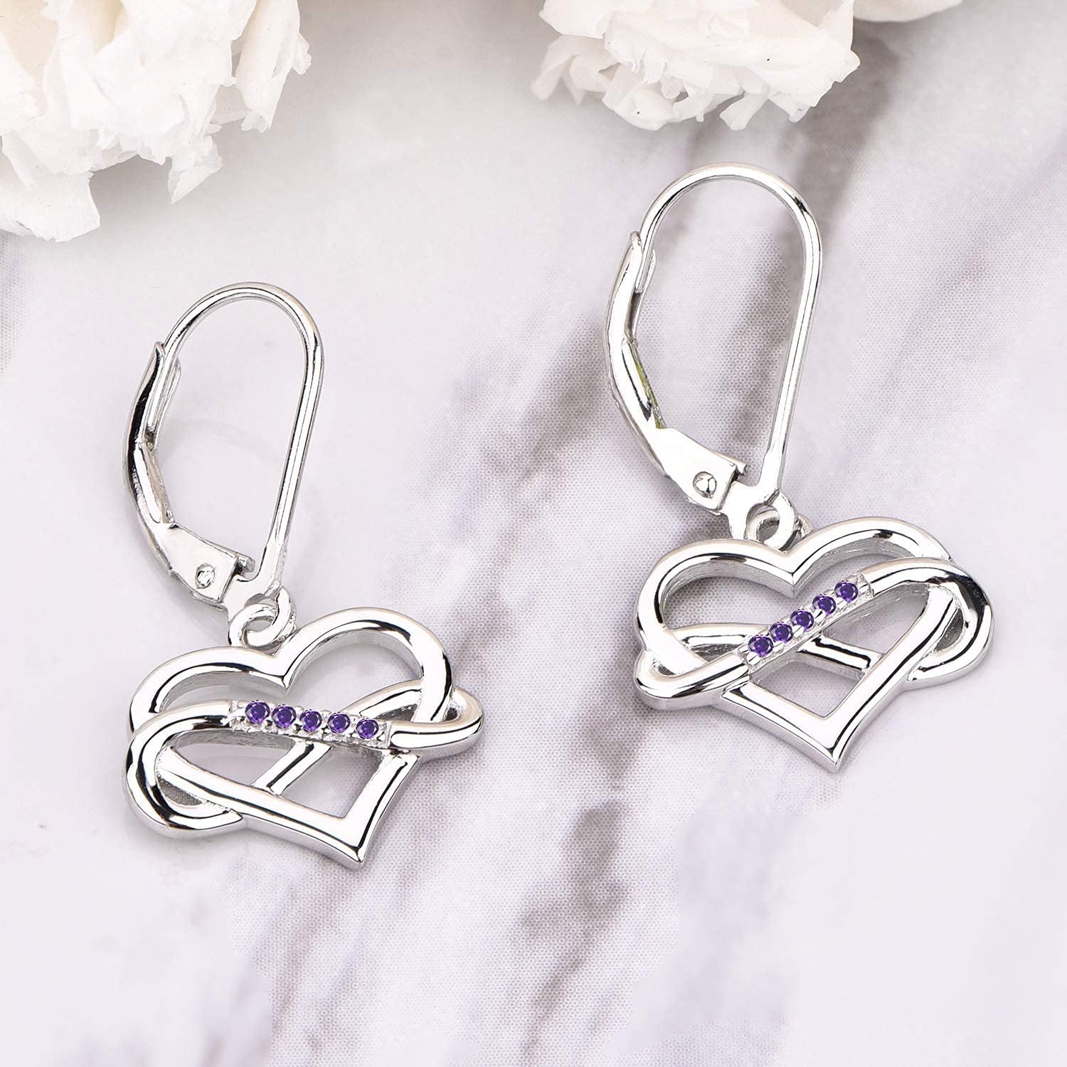 JO WISDOM Women Heart Infinity Earrings,925 Sterling Silver Leverback Dangle & Drop Earrings with 3A Cubic Zirconia with White Gold Plated