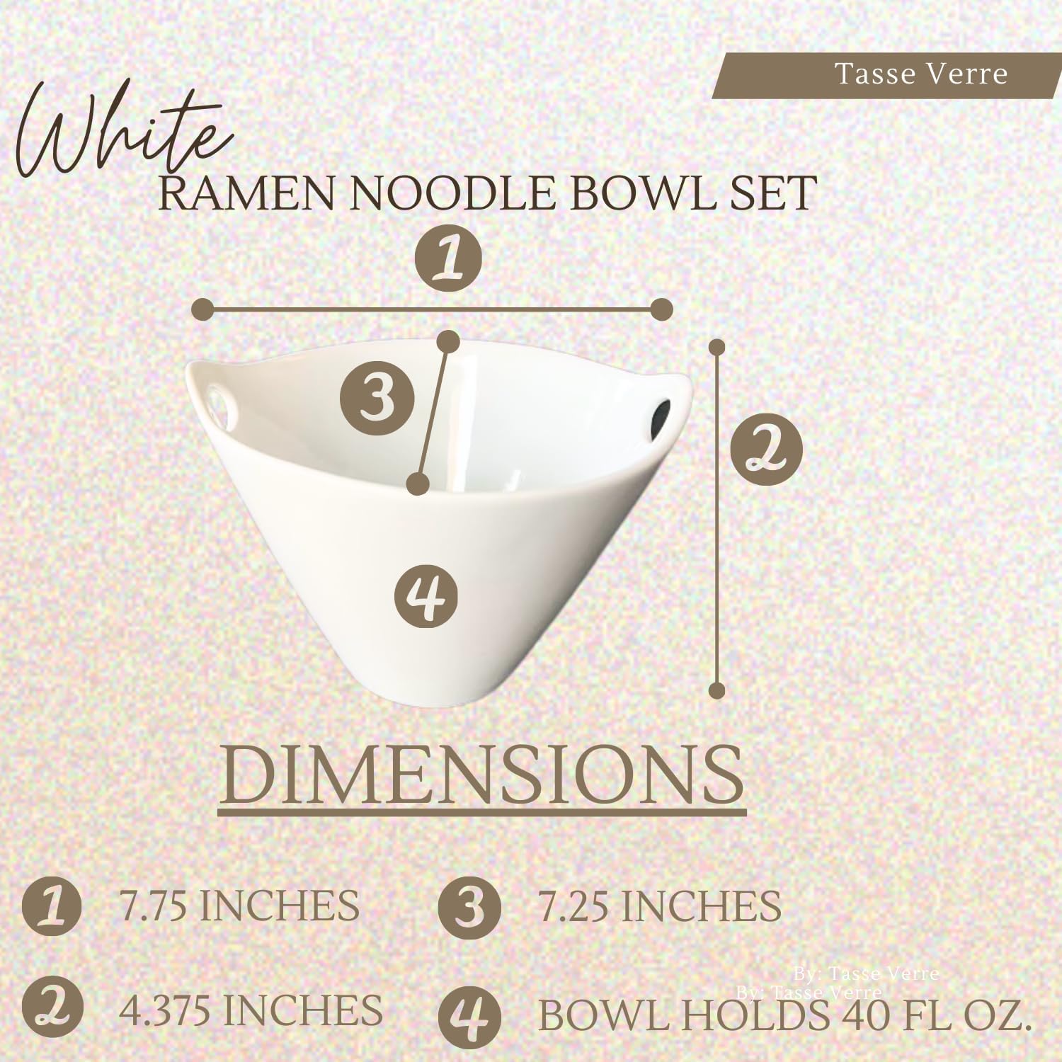 Tasse Verre Ramen Noodle Bowl Sets with Bamboo Chopsticks and Ceramic Spoon For Soup, Salad, Pho, Udon, Fruit (40 Ounce Porcelain Bowl)- White - 2-Pack image 4