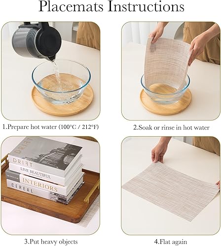 Miniatura 4 de BACKTOEDEN Juego de 6 manteles individuales resistentes al calor, lavables, lavables, tejidos, antideslizantes, plegables, de viniloplástico, para