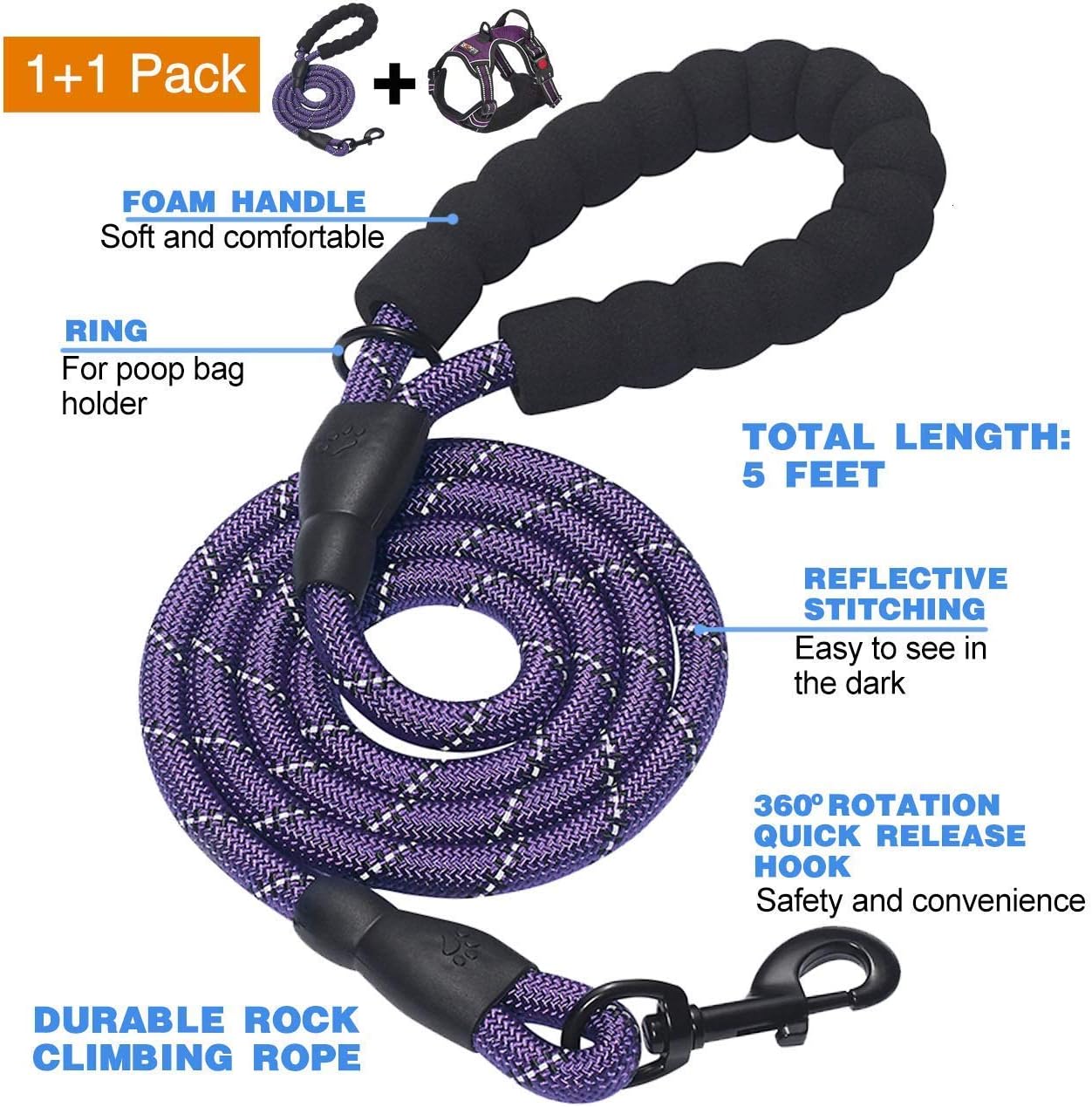 Dog Harness and Dog Leash Set + Dual Dog Leash