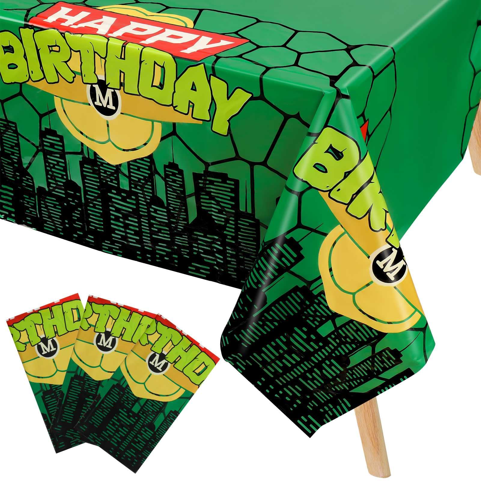 Hokoad Turtle Party Tablecloth, 54x108in Cartoon Turtle Theme Table Cover Disposable Waterproof Dessert Table Cover Video Game Cartoon Theme Party Supplies Birthday Decorations (3)
