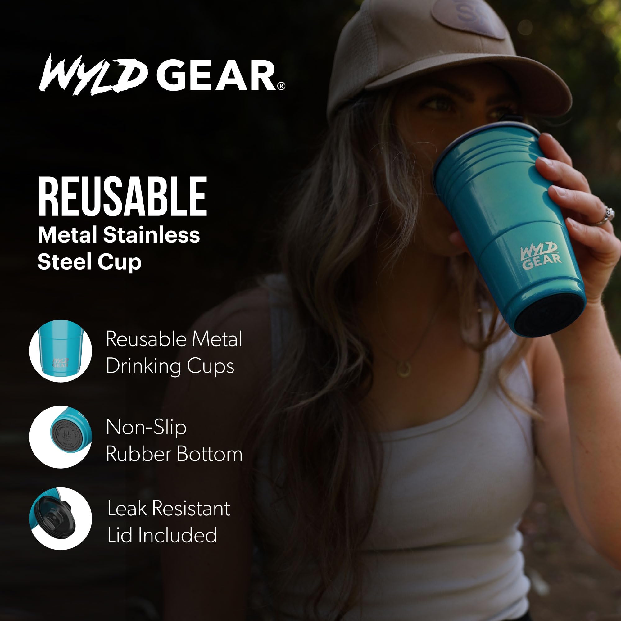 Wyld Gear Partybecher, 900 ml, Blaugrün, Edelstahl, wiederverwendbar, Metallbecher mit Deckel