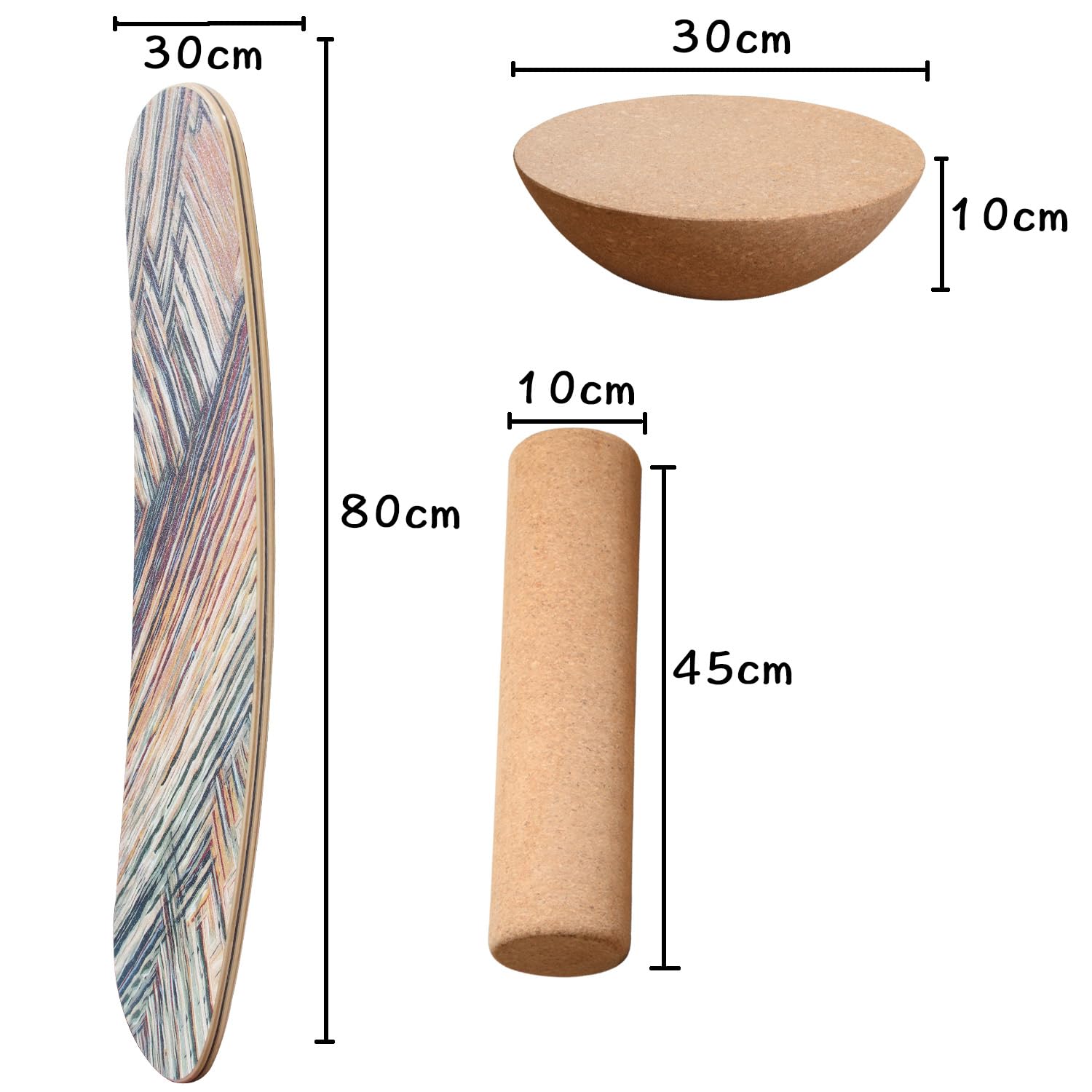 Holz Balance Board mit Rolle & Halbkugel - Balancierbrett für Gleichgewichtstraining - Erwachsene - Inkl. Anleitung - Verbessert Koordination & Muskelkraft