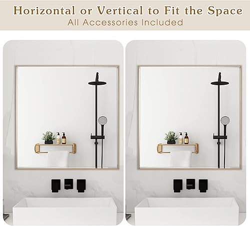 Miniatura 7 de Espejo rectangular de pared con borde biselado de 24 x 32 pulgadas, espejo rectangular con marco de aluminio para baño, tocador, dormitorio, sala de