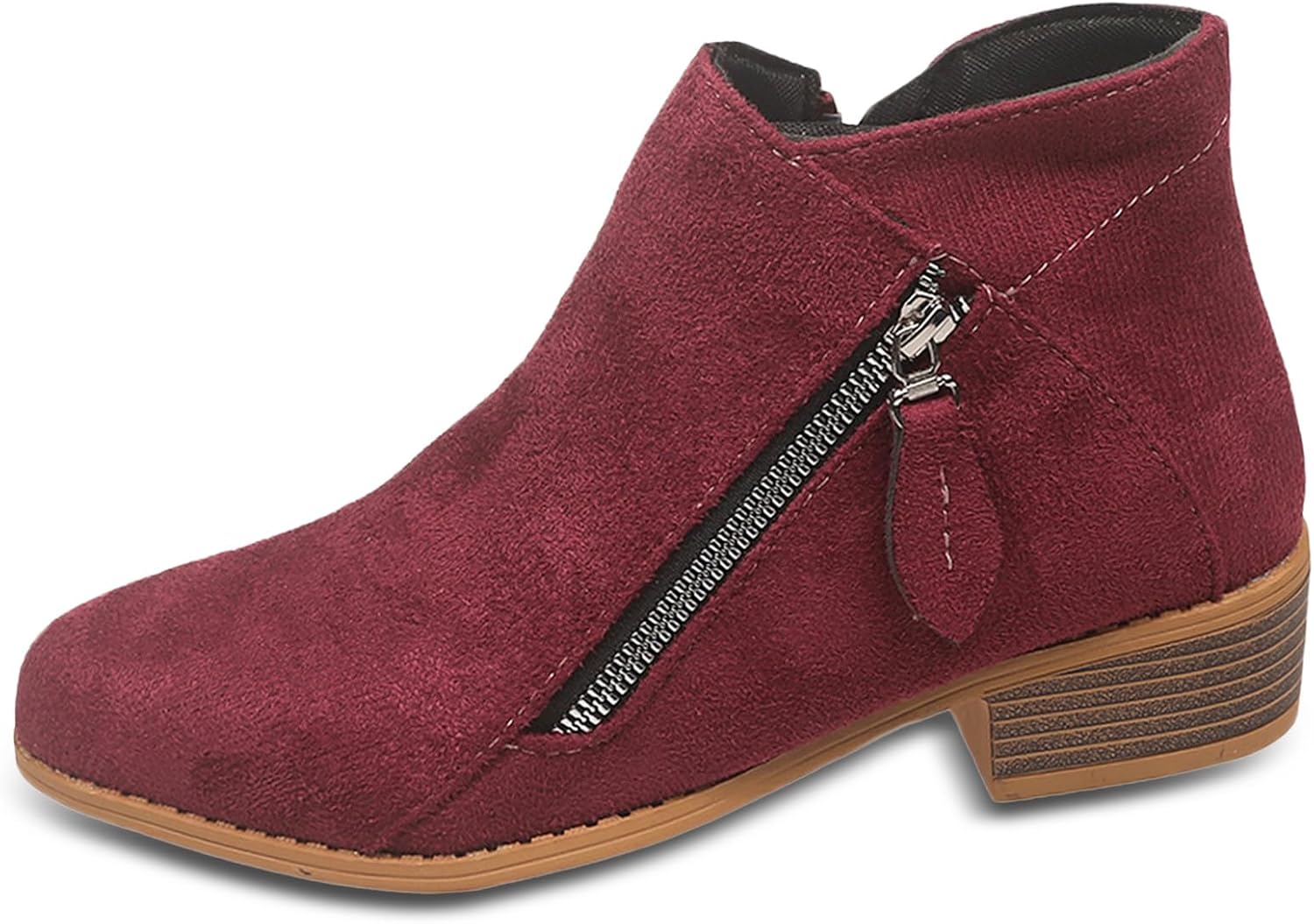 Women's Suede Ankle Boots - Comfort Low Block Heel Booties with Dual Zipper, Lightweight Casual Winter Shoes for Daily Wear & Office