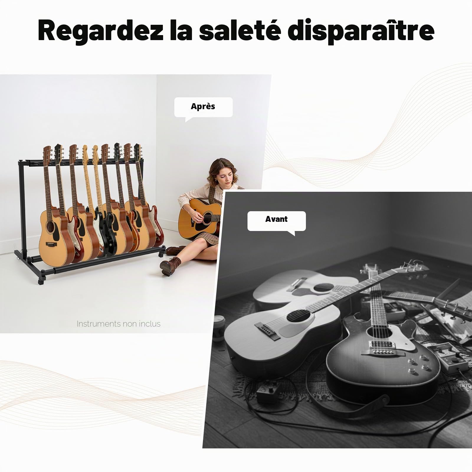 Support de guitare acoustique à 9 positions en bois - Pour guitare de concert - Support de guitare électrique multi-places - Support pour cinq guitares