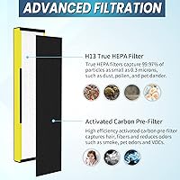 Vista 4 de Paquete de 3 filtros de repuesto HEPA True FLT5000 FLT5250PT FLT5111, compatible con purificador G-Guardian AC5000, AC5000E, AC5250PT, AC5350B