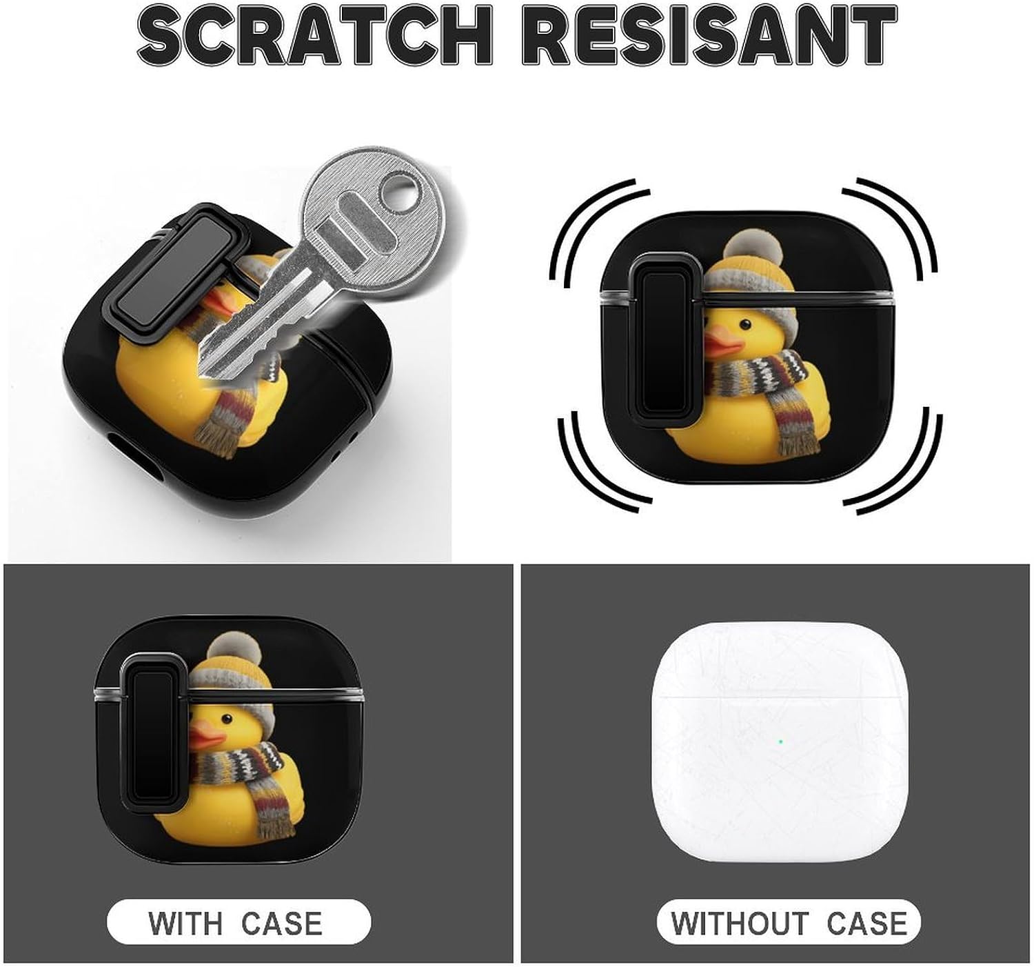 Rubber Yellow Duck in Winter Novelty Protective Cover Compatible with AirPods 4th Case with Lock for Women Men image 3