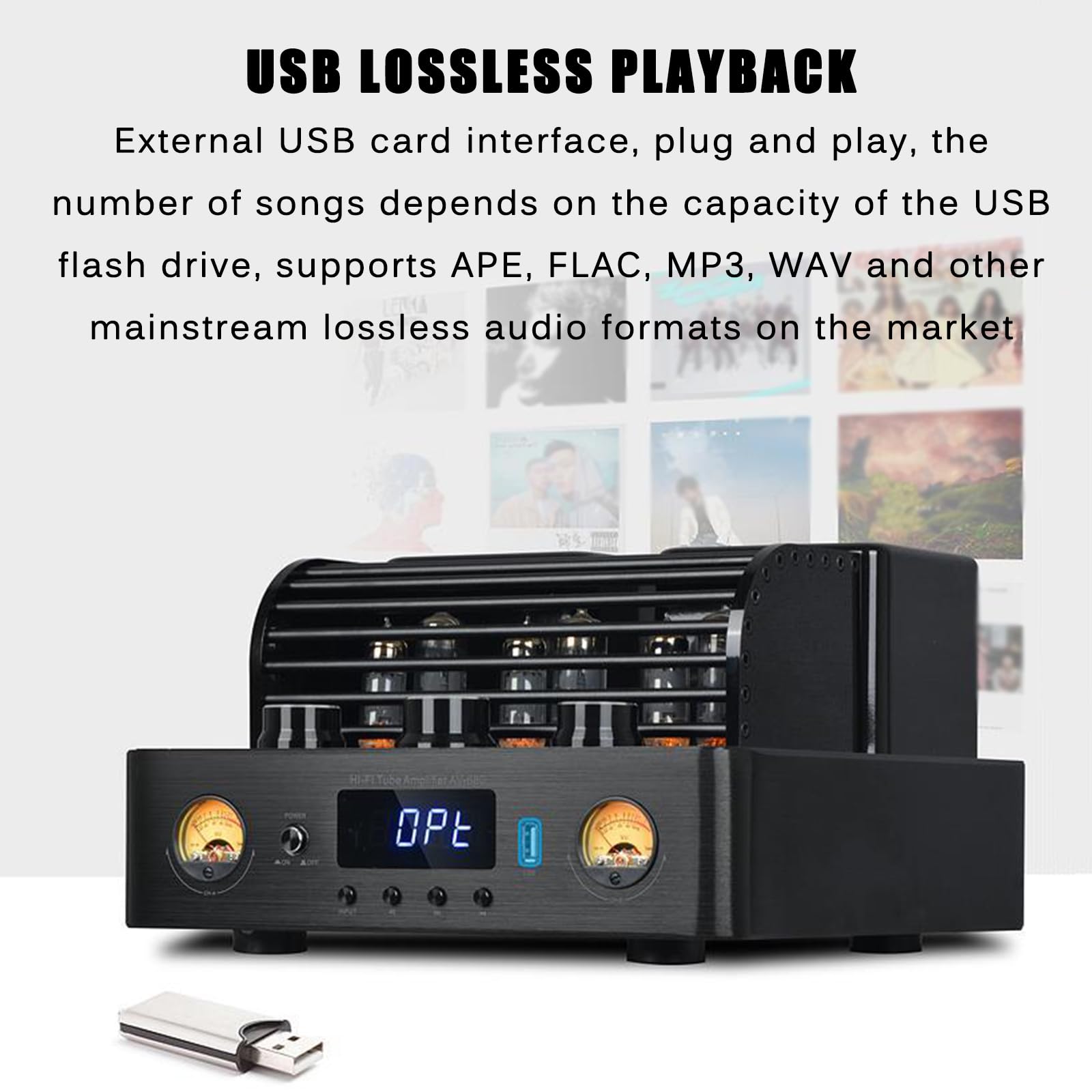 Amplificateur à Tube Hybride stéréo, récepteur stéréo pour cinéma Maison, entrée Source Audio Fibre Optique/coaxiale, Lecture USB sans Perte, pour Musique Audiophile, cinéma Maison et Jeux