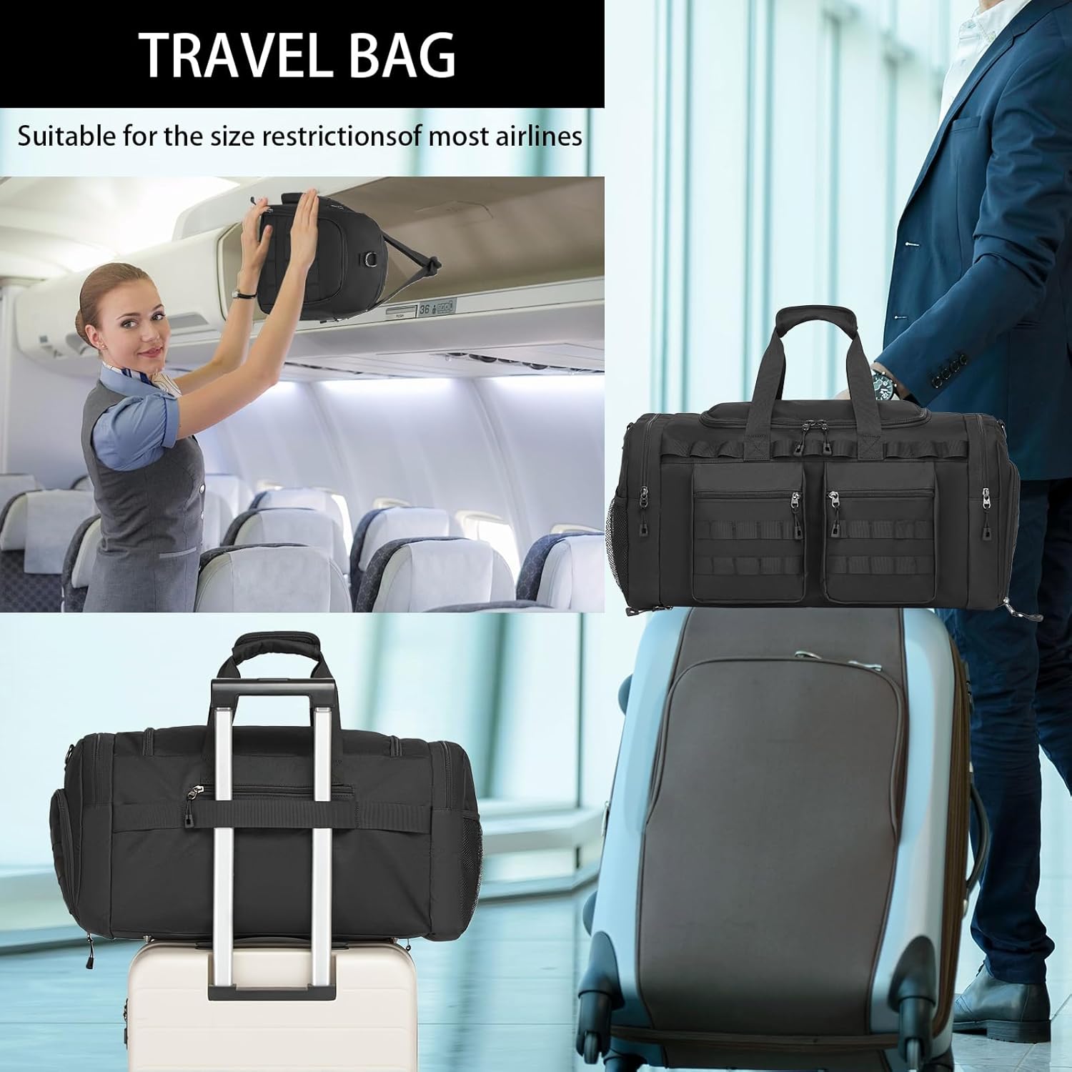 Tactical Gym Bag for Men,Carry On Duffel Bag with Shoe Compartment Gym Duffle bags for Travel Military Duffle Bags with Molle System for Weekend Overnight bag - Image 5