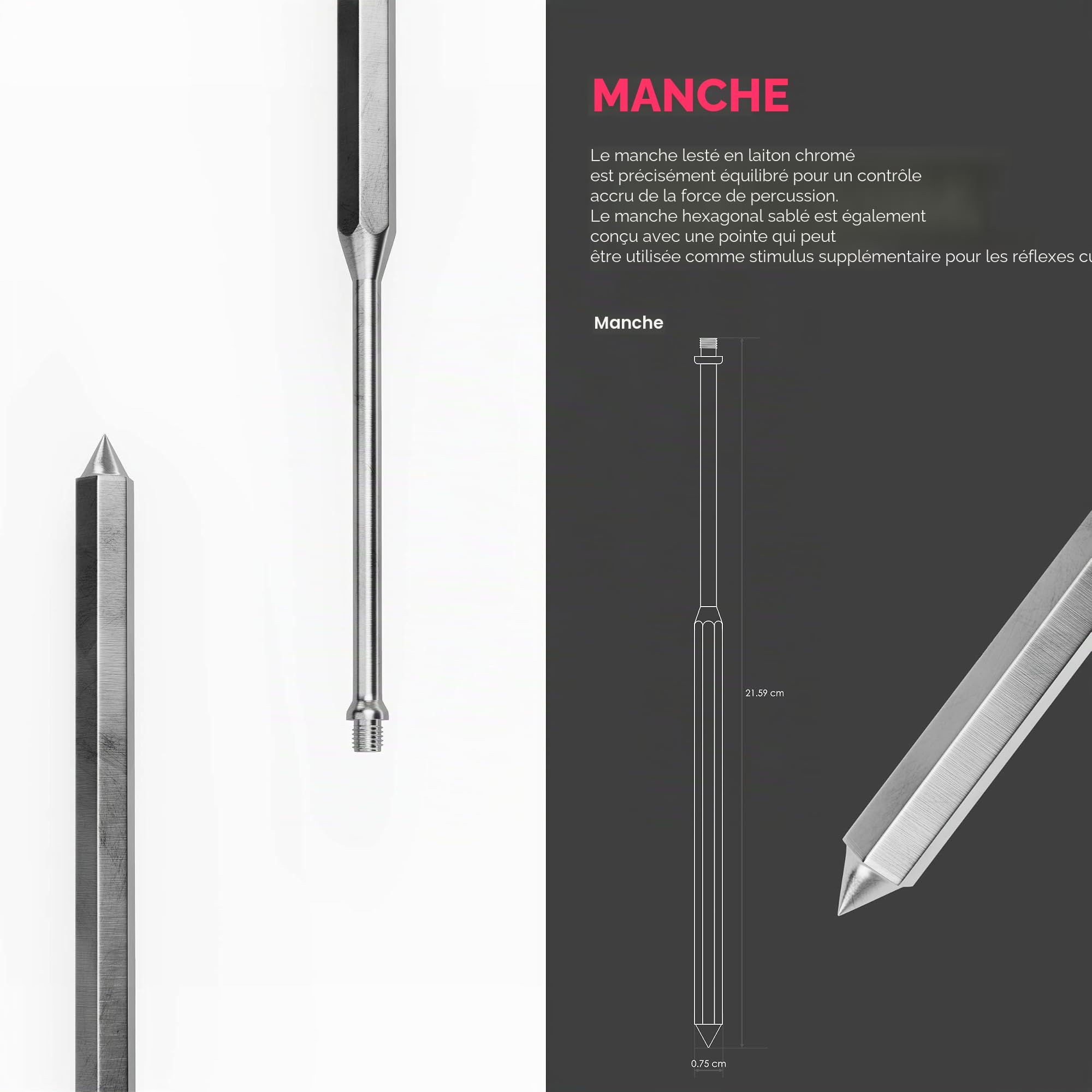 MDF Instruments, Marteau à réflexes neurologique Babinski dotée d'une pointe pour tester la sensibilité cutanée, NOIR, MDF535-11