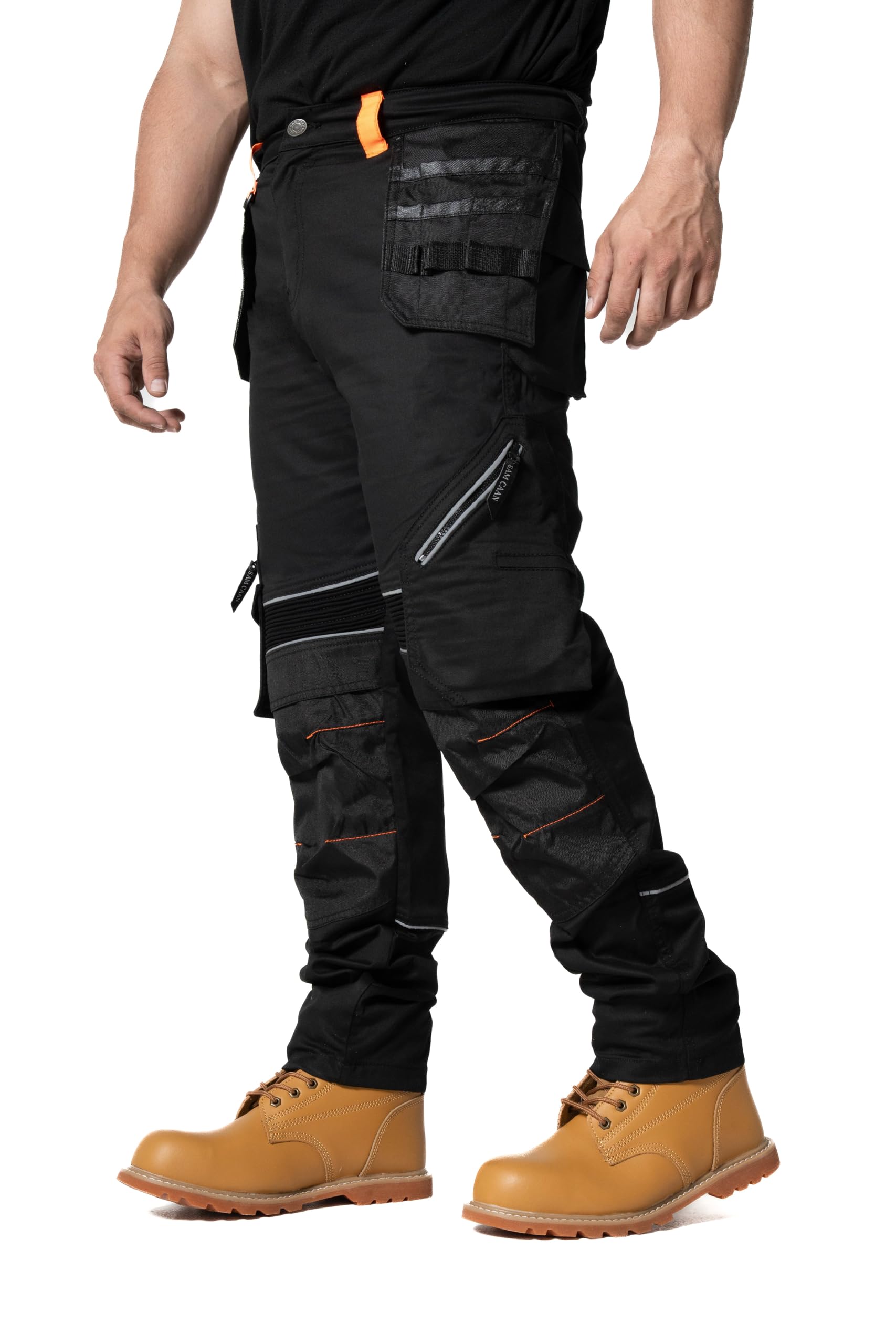 Sam Caan Men's Black Sam Caan® Work Trousers Workwear Safety Trouser Holster Pockets Cargo Working Pants For