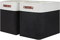 Vista 20 de HNZIGE Cestas de almacenamiento de tela (paquete de 3) – Cestas decorativas plegables con asas de cuero para organizar la ropa