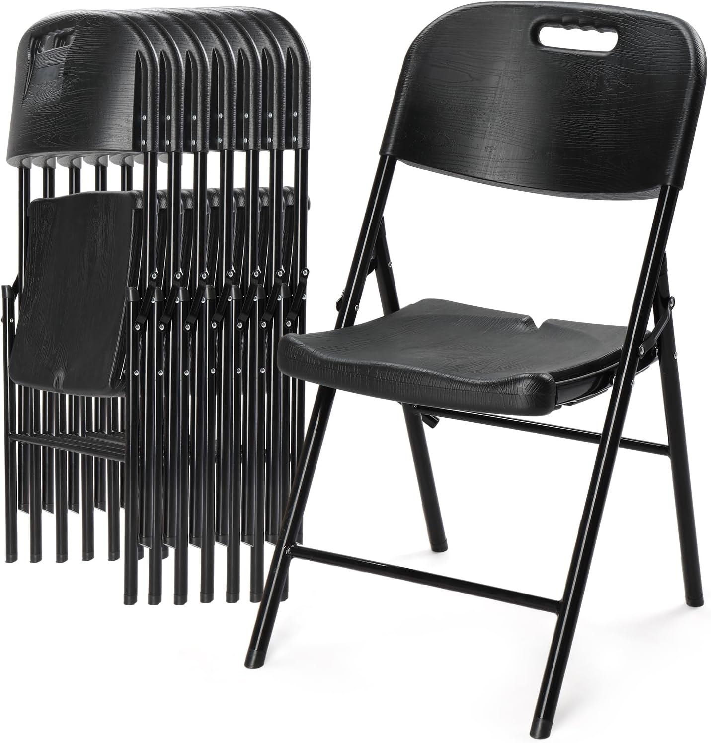 VINGLI Durable Folding Chair HDPE Plastic – Lightweight, Weather-Resistant, Indoor & Outdoor Use – Portable Camping, Patio Dinging, Garden，Card Chair，Supports 350 lbs, Dark, 8 Pack