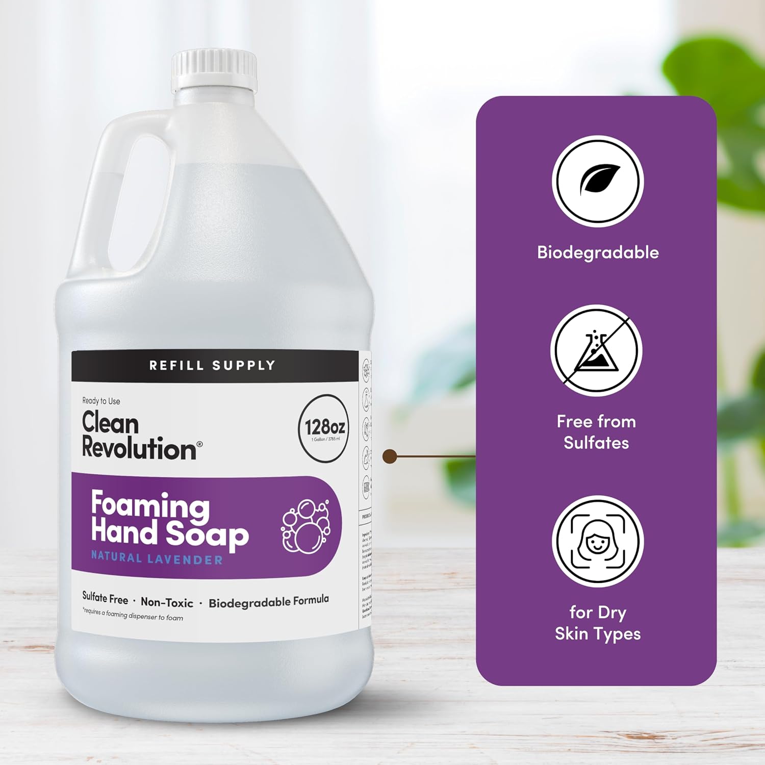 Clean Revolution Foaming Hand Soap Refill Supply Container, Ready to Use Formula, Gluten Free, Natural Lavender Fragrance, 128 Fl. Oz, 4 Pack