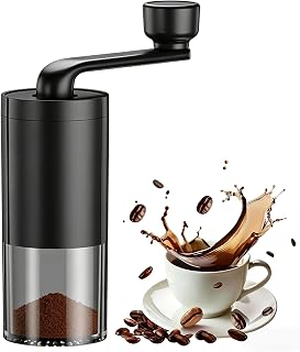 Manual Coffee Grinder, Ceramic Burr Hand Coffee Mill for Espresso | Compact hand grinder with ceramic burr helps grind coffee beans evenly for fresh flavor at home, office, or travel