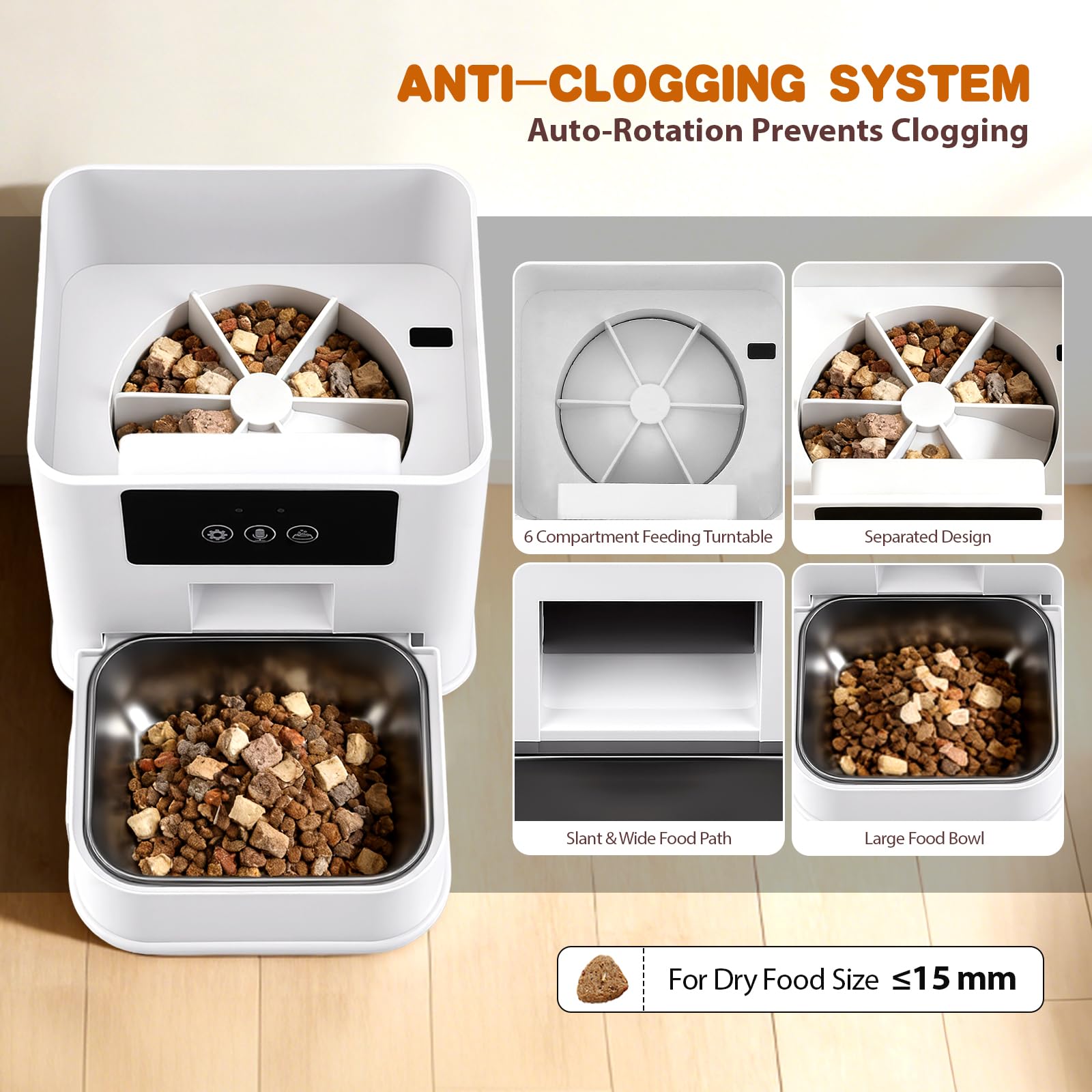 Comedero Gato Automatico 5L con App WiFi, 15g Porciones para Gatos y Perros | Dispensador comida gatos WiFi 2,4GHz, 1-10 comidas/día, antiatascos, voz personalizada y cuenco acero inoxidable