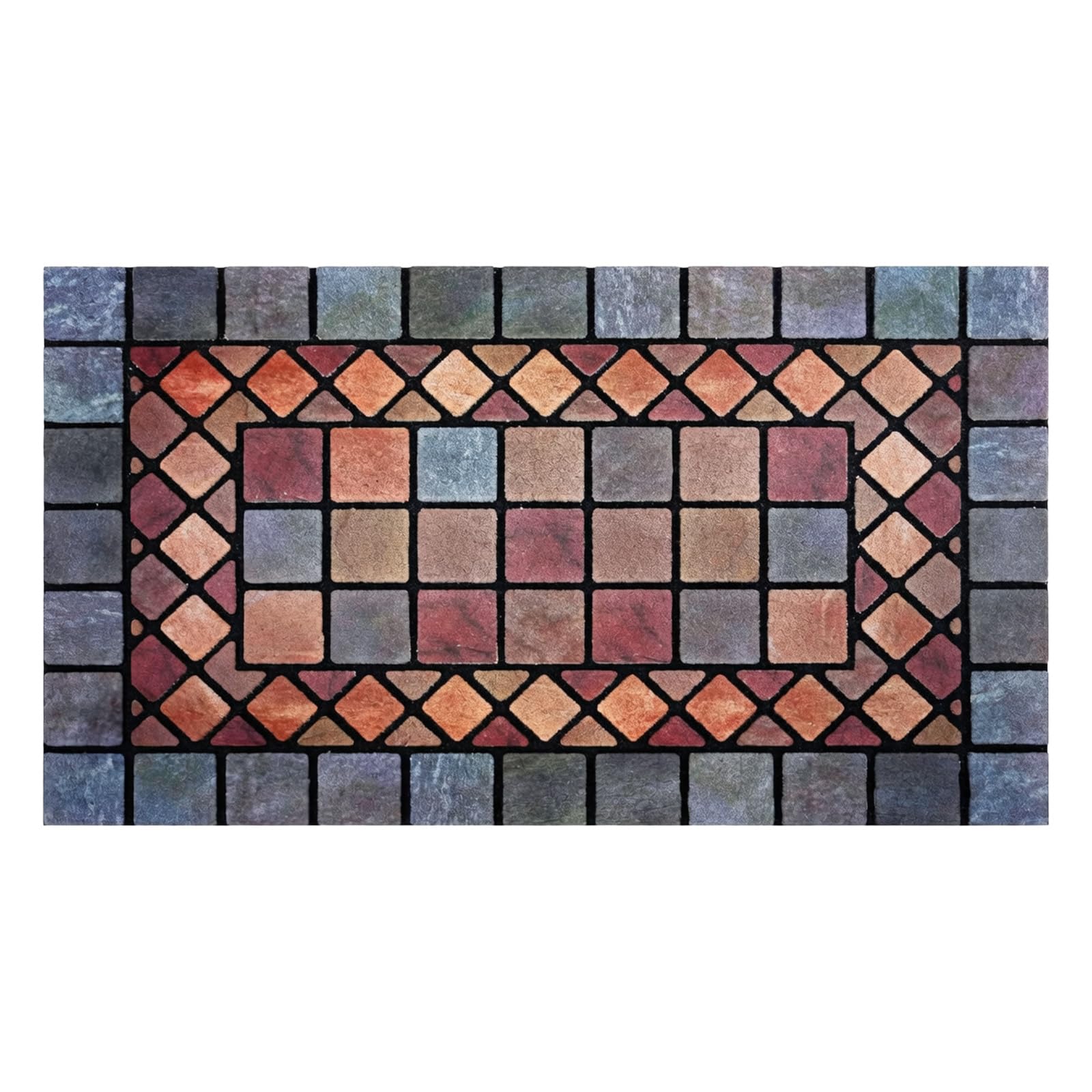 GreenWhim Heavy-Duty Outdoor Rubber Doormat Faux Cobblestone (Oblong)