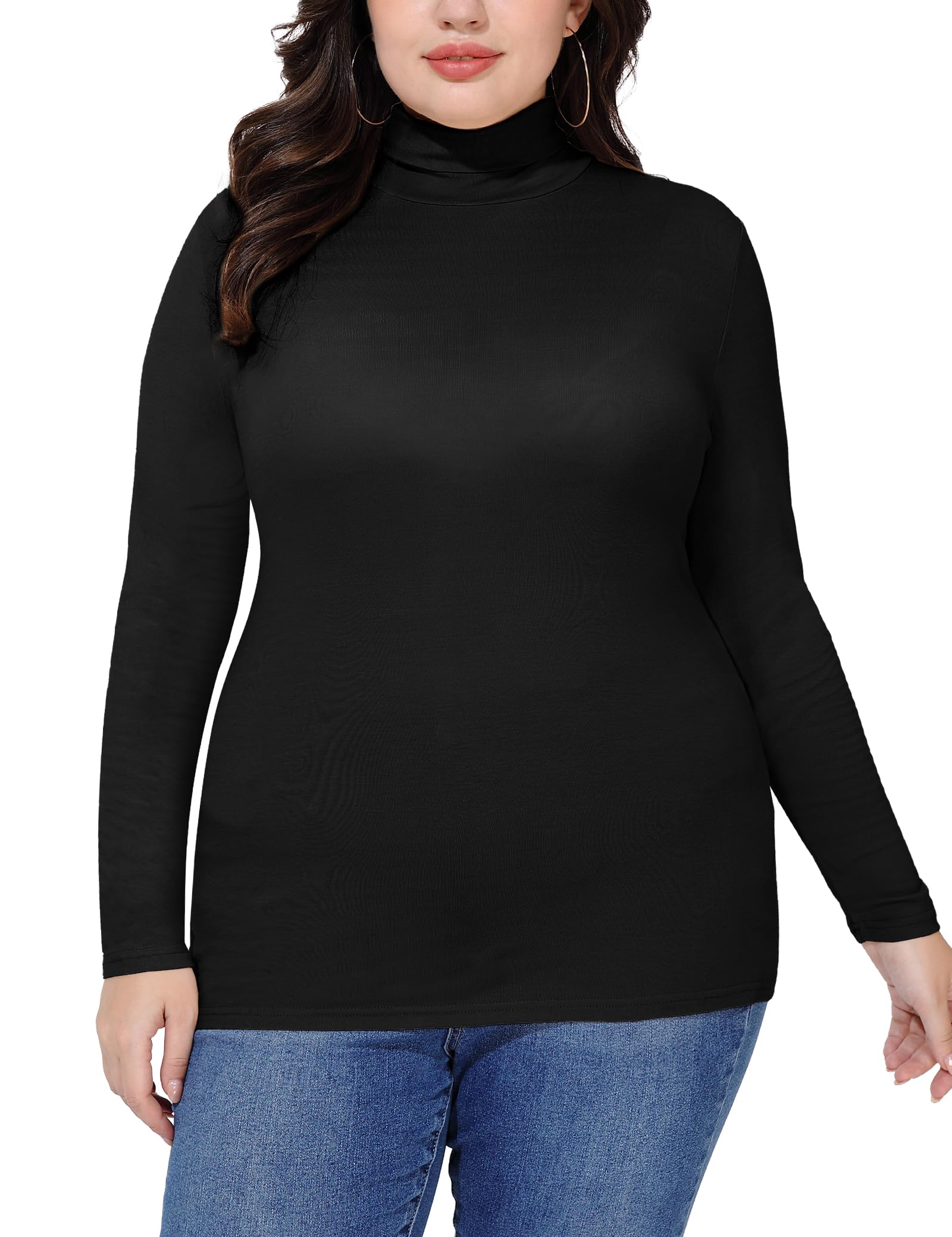 COOTRY Womens Plus Size Turtleneck Mock Neck Tops Long Sleeve Lightweight Slim Fitted Base Layer Shirts