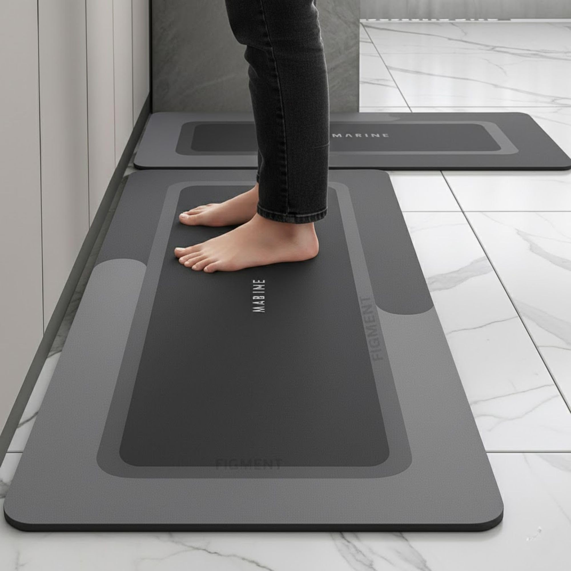 Figment 2 Pcs Kitchen Mats - Waterproof Memory Foam Standing Desk Floor Mat Non Slip Kitchen Rugs, Comfort Runner Rug Floor Mat Carpets for Kitchen Home Office, Sink & Laundry(118 * 38 cm, 58 * 38 cm)